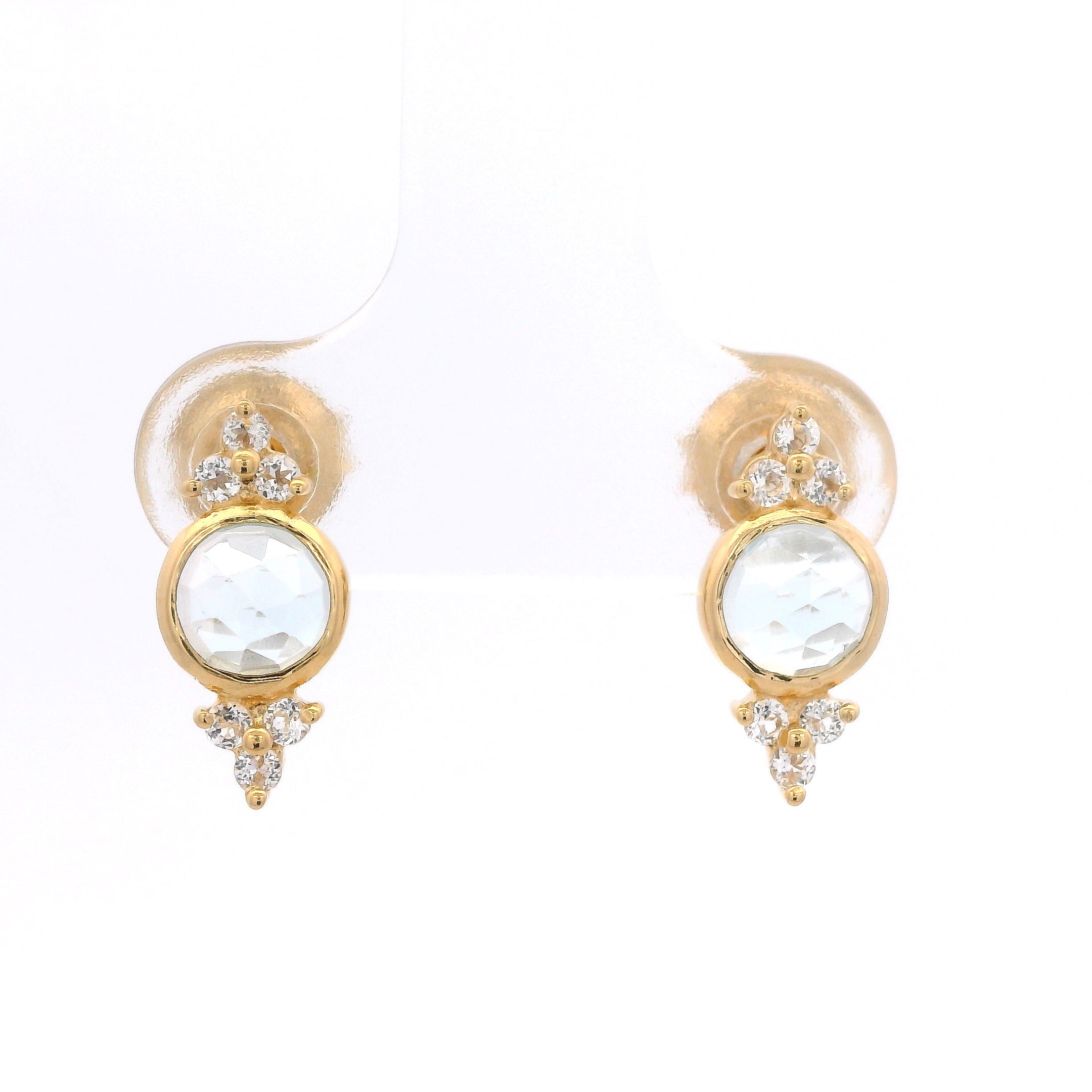 925YG BEZEL TOPAZ BLUE WITH POINTS TOPAZ WHITE EARRINGS