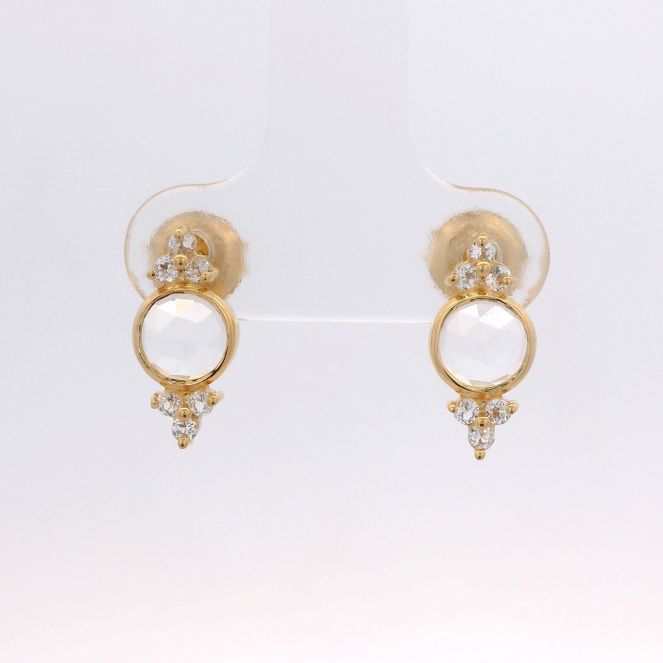 925YG BEZEL ROCK CRYSTAL WITH POINTS TOPAZ WHITE EARRINGS