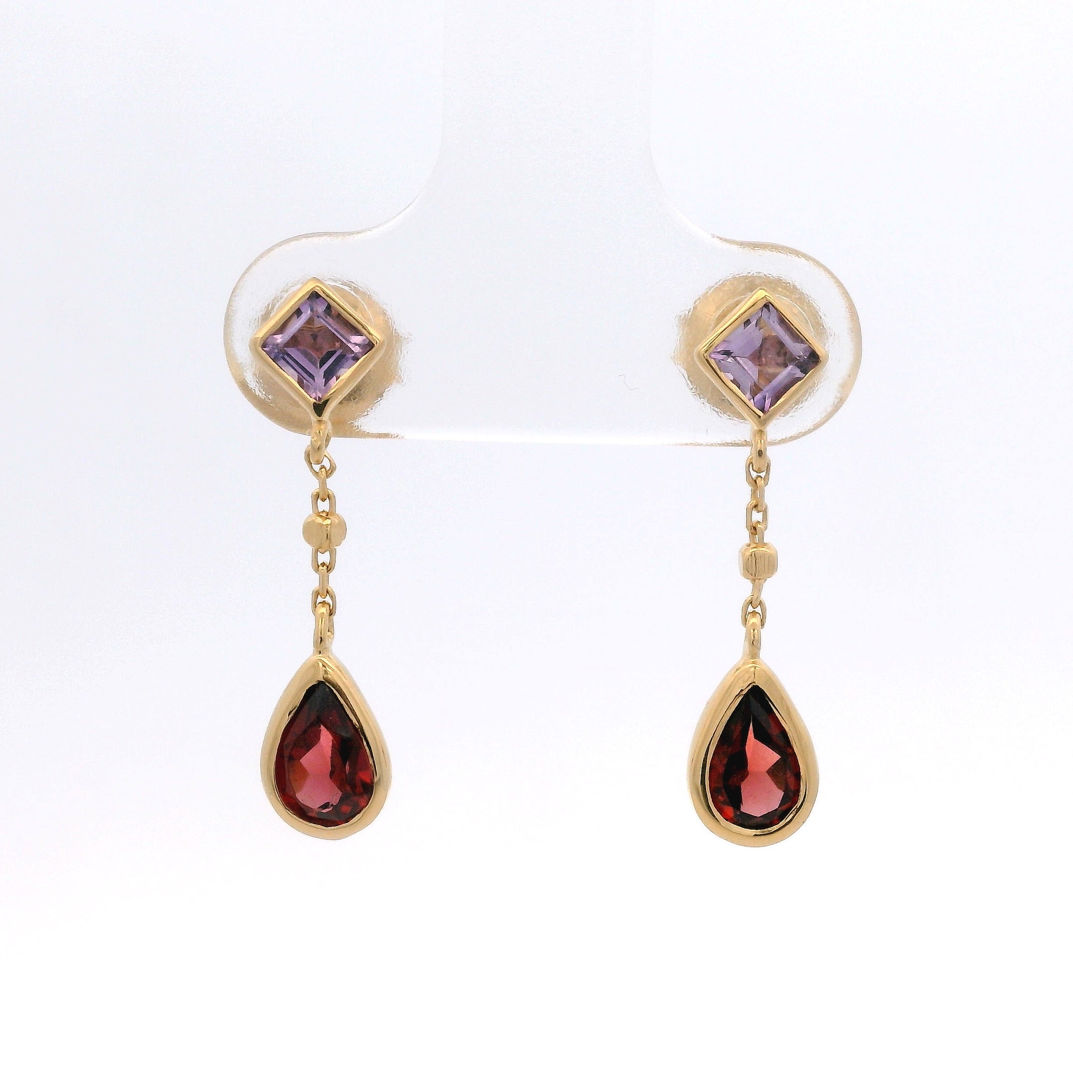 925YG RHOMBUS AMETHYST CHAIN DROP GARNET EARRINGS