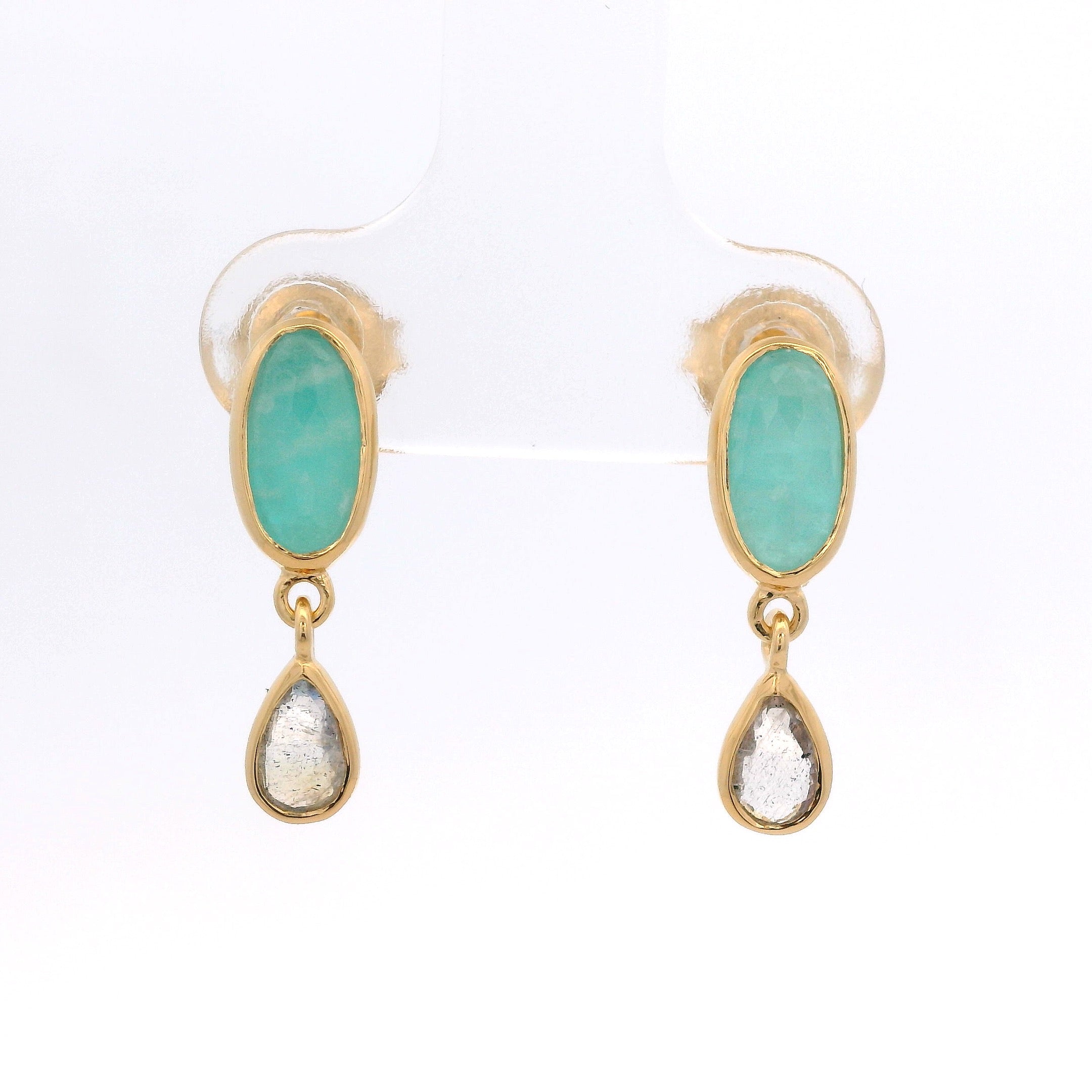 925YG OVAL AMAZONITE AND LABRADORITE EARRINGS
