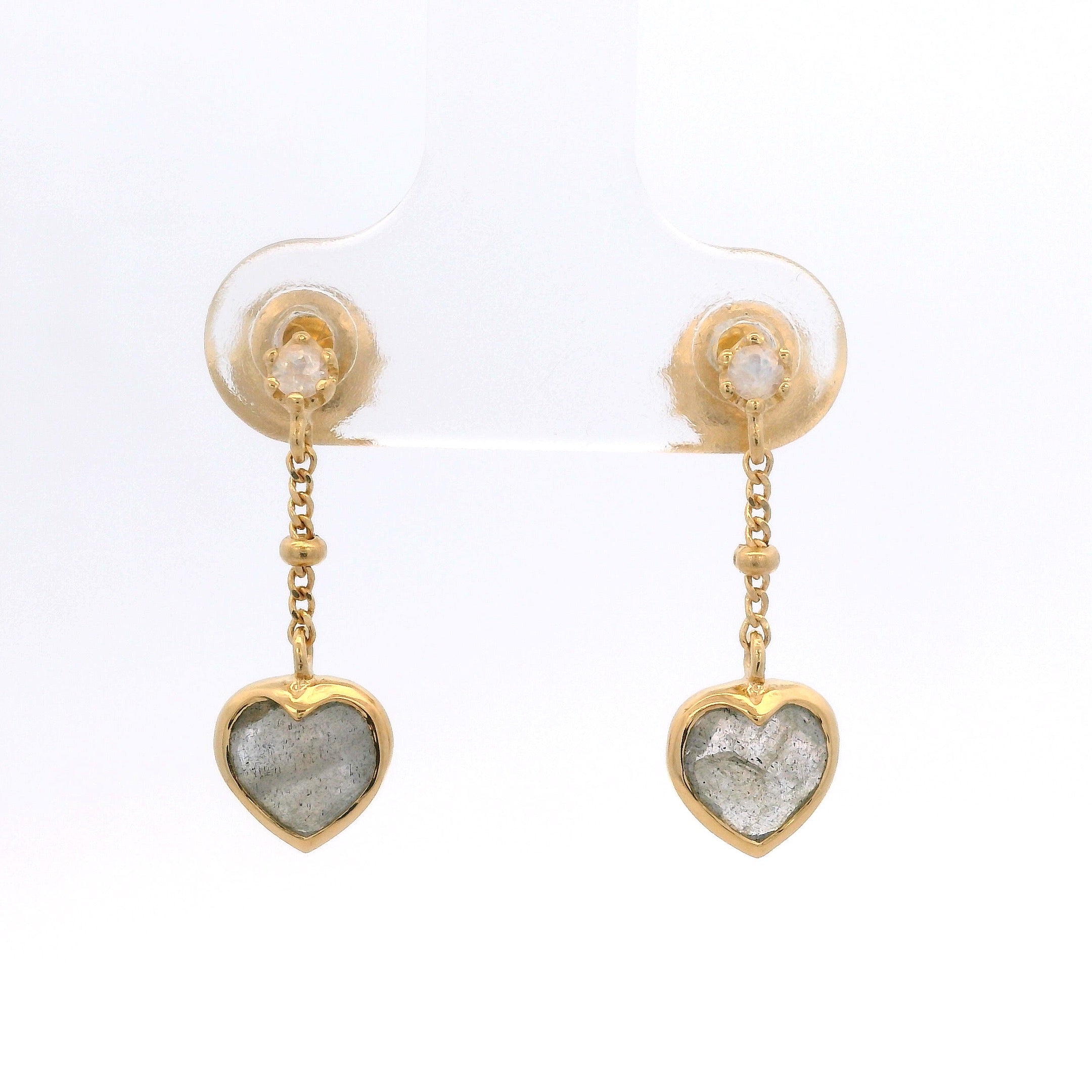 925YG HEART BEZEL LABRADORITE CHAIN EARRINGS