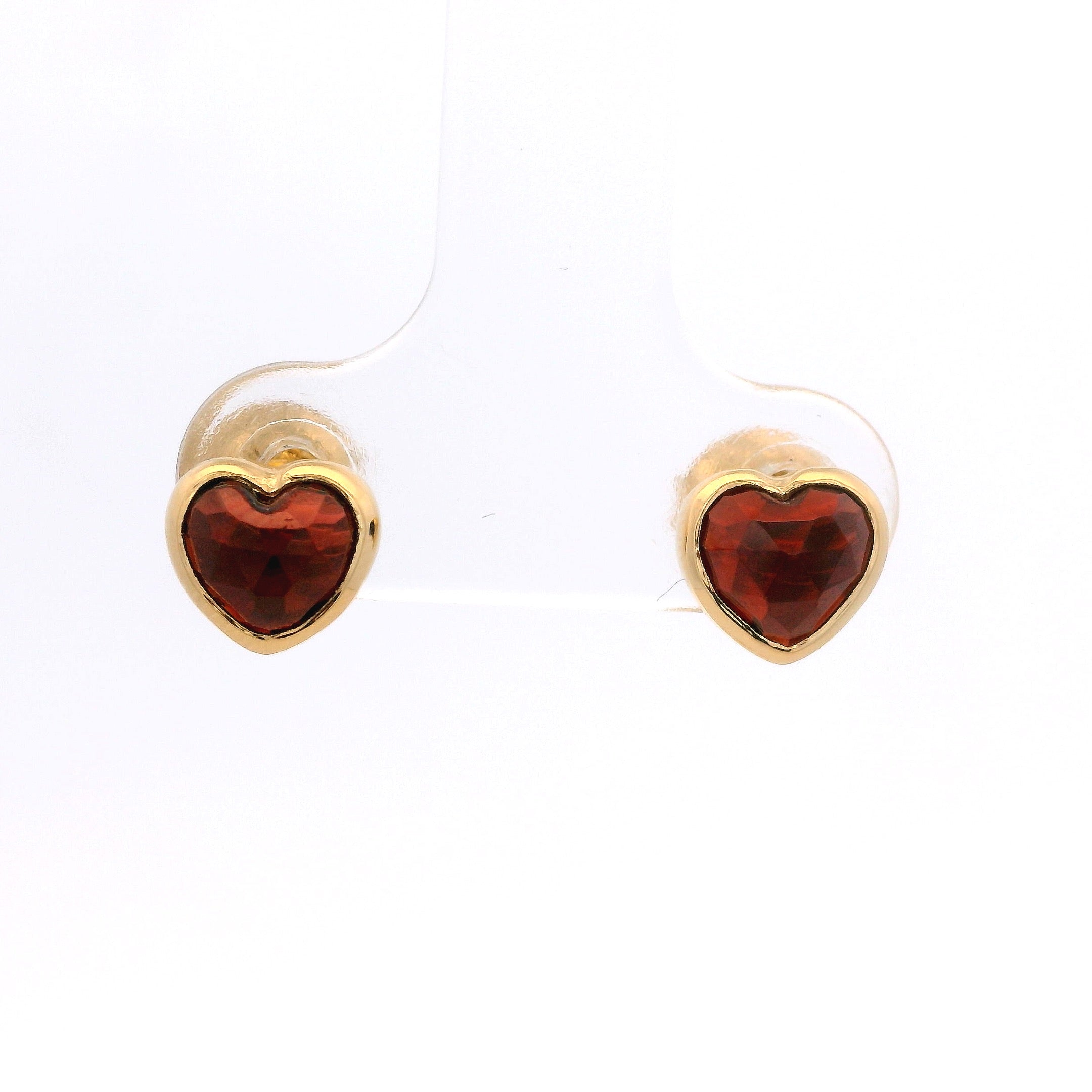 925YG HEART CABUCHON GARNET EARRINGS
