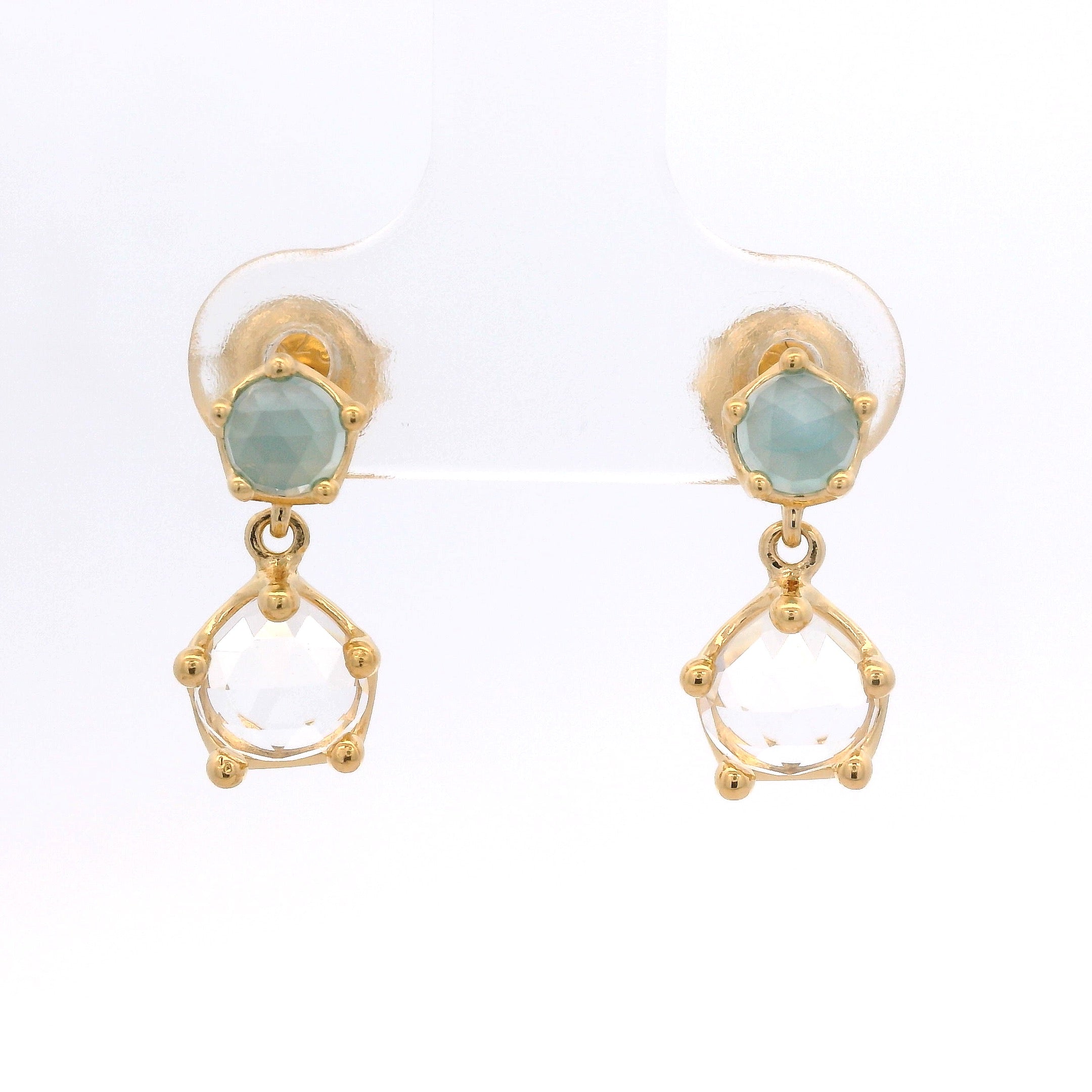 925YG DOUBLE ROUND CHALCEDONY ROCK CRYSTAL EARRINGS