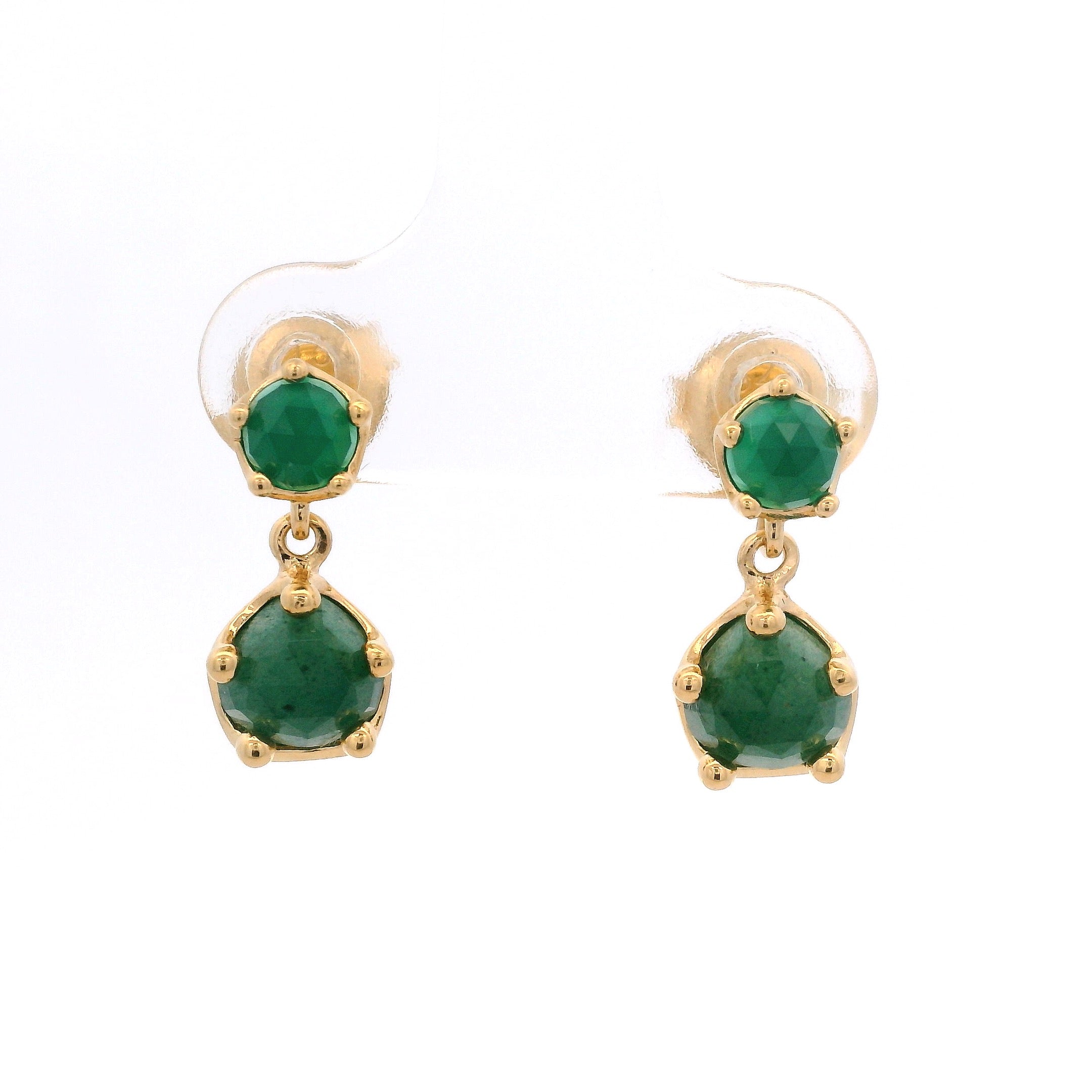 925YG DOUBLE ROUND ONYX AVENTURINE GREEN EARRINGS