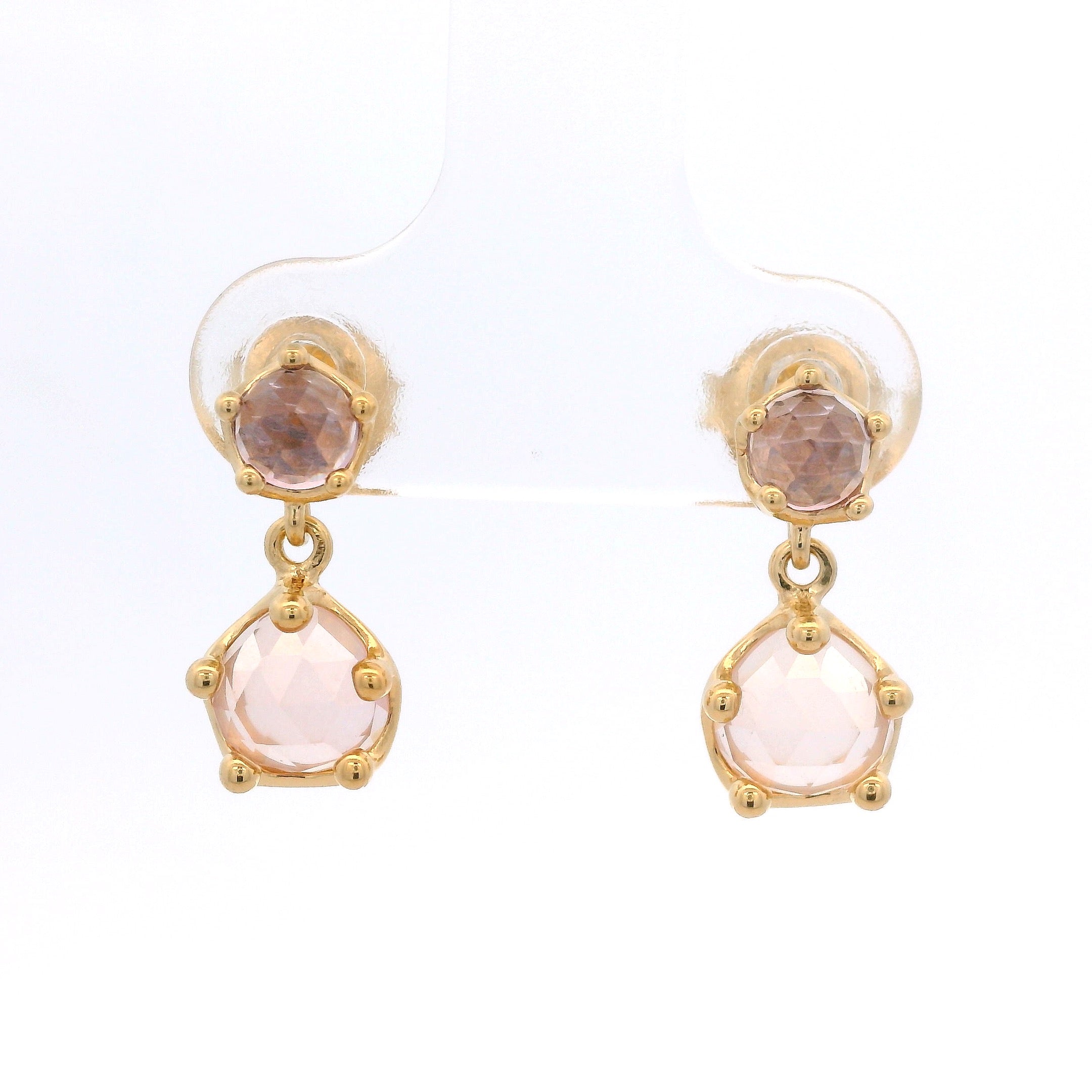 925YG DOUBLE ROUND AMETHYST ROSE QUARTZ EARRINGS