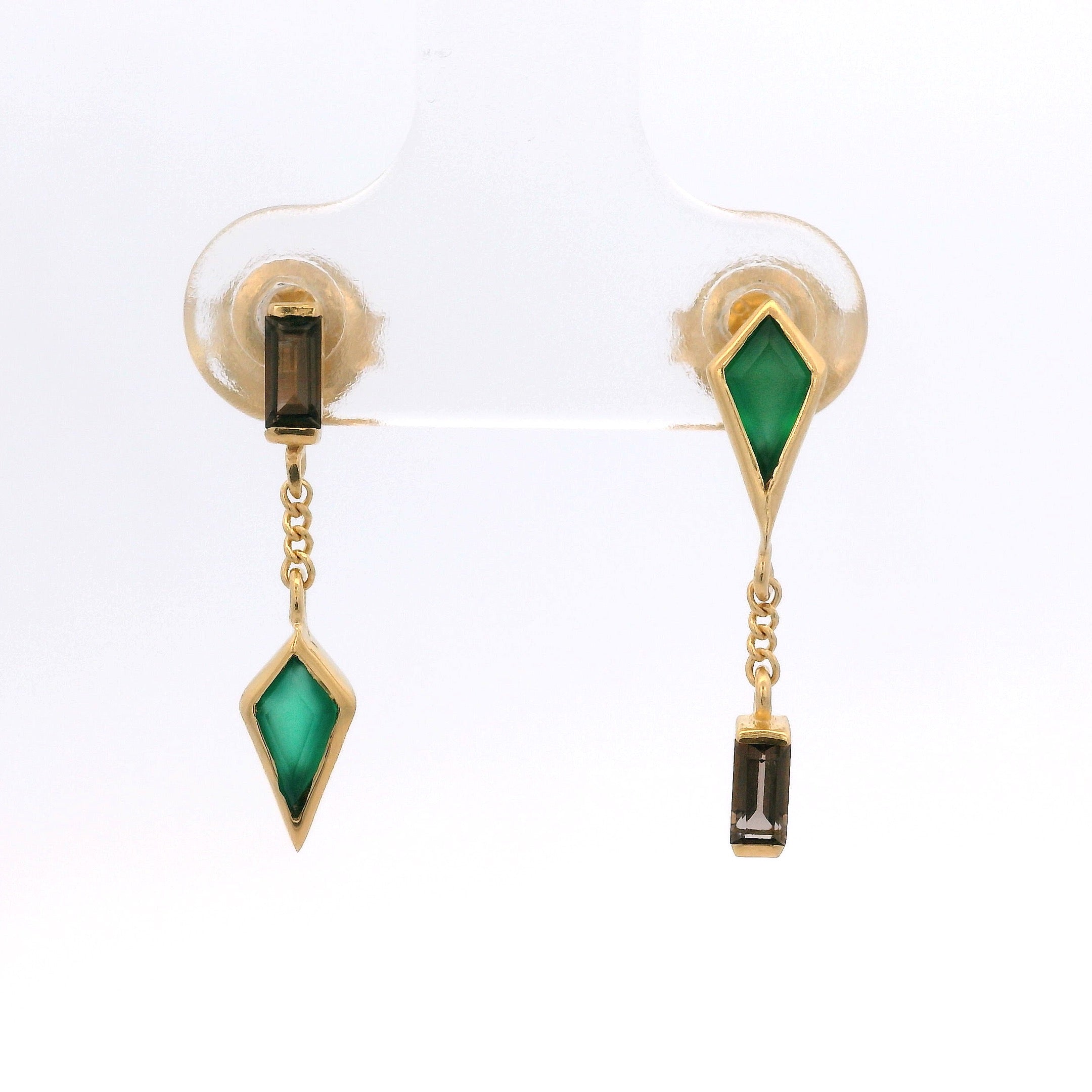 925YG POINT ONYX GREE BAR SMOKY QUARTZ EARRINGS