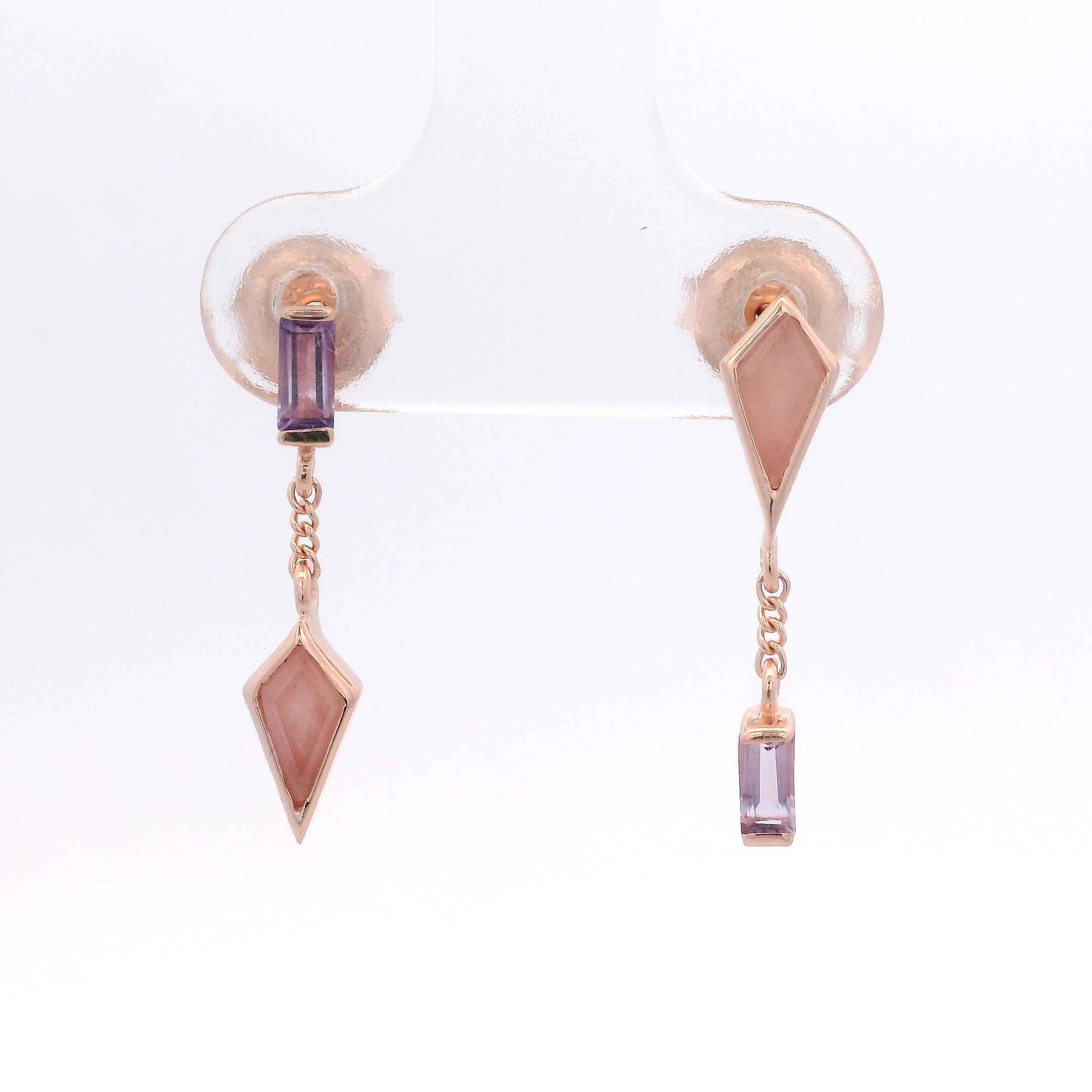 925RG POINT PINK QUARTZ BAR AMETHYST EARRINGS