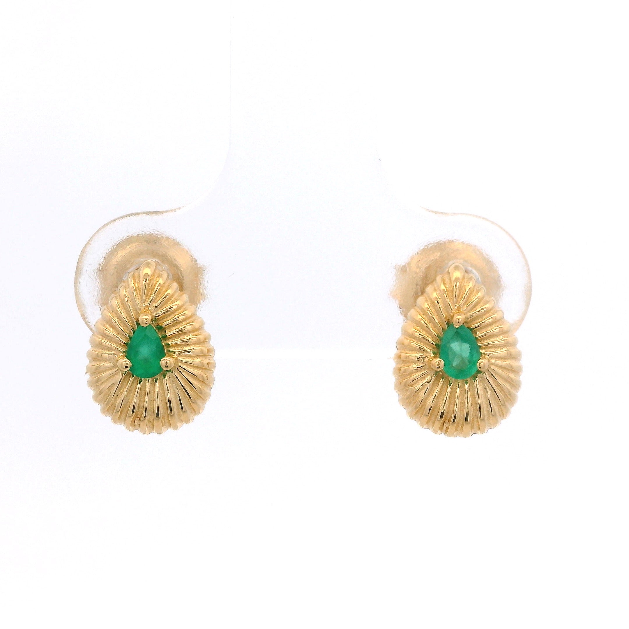 925YG DROP TEXTURE CENTER ONYX GREEN EARRINGS