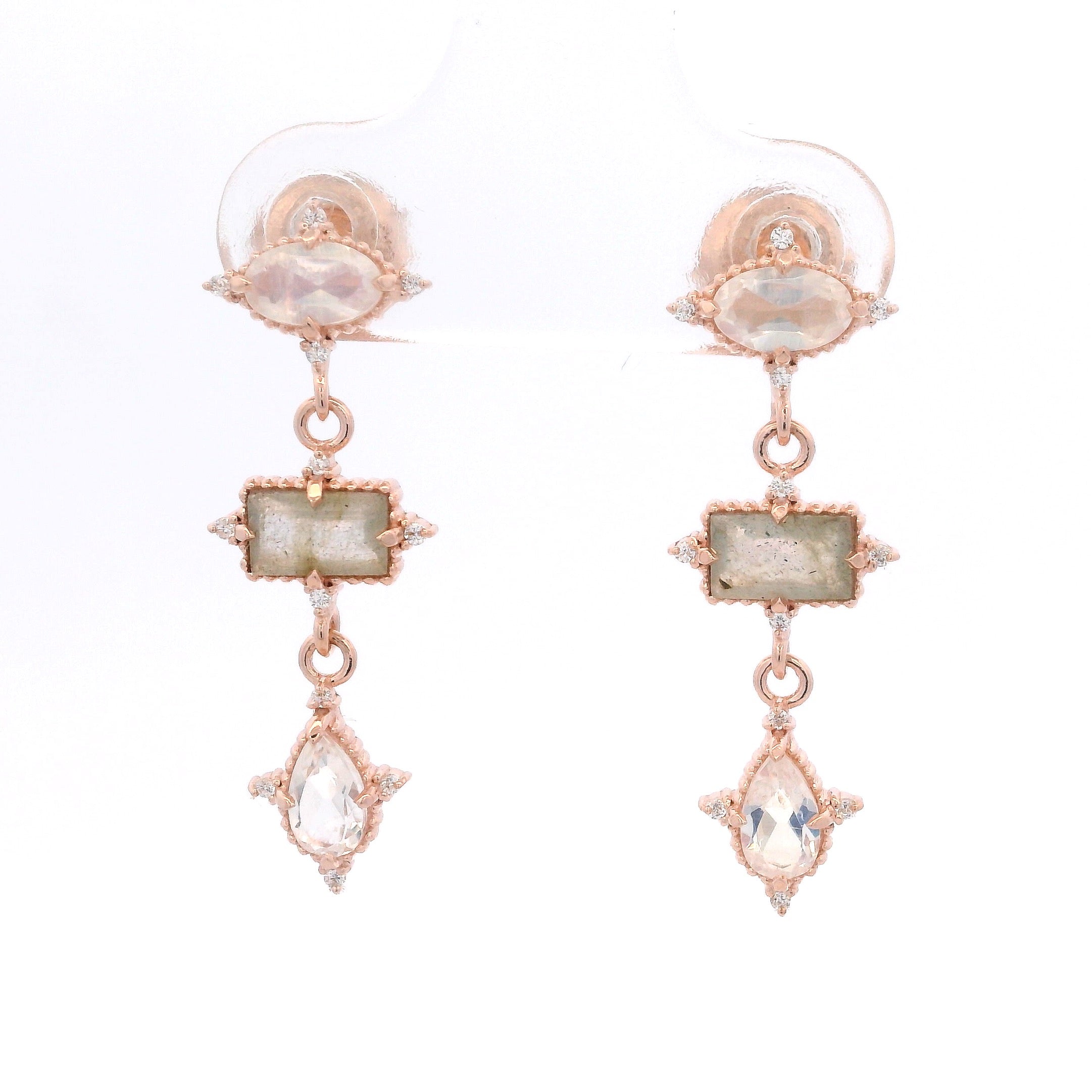 925RG OVAL MOOSTONE RECTAGLE LABRADORITE EARRINGS