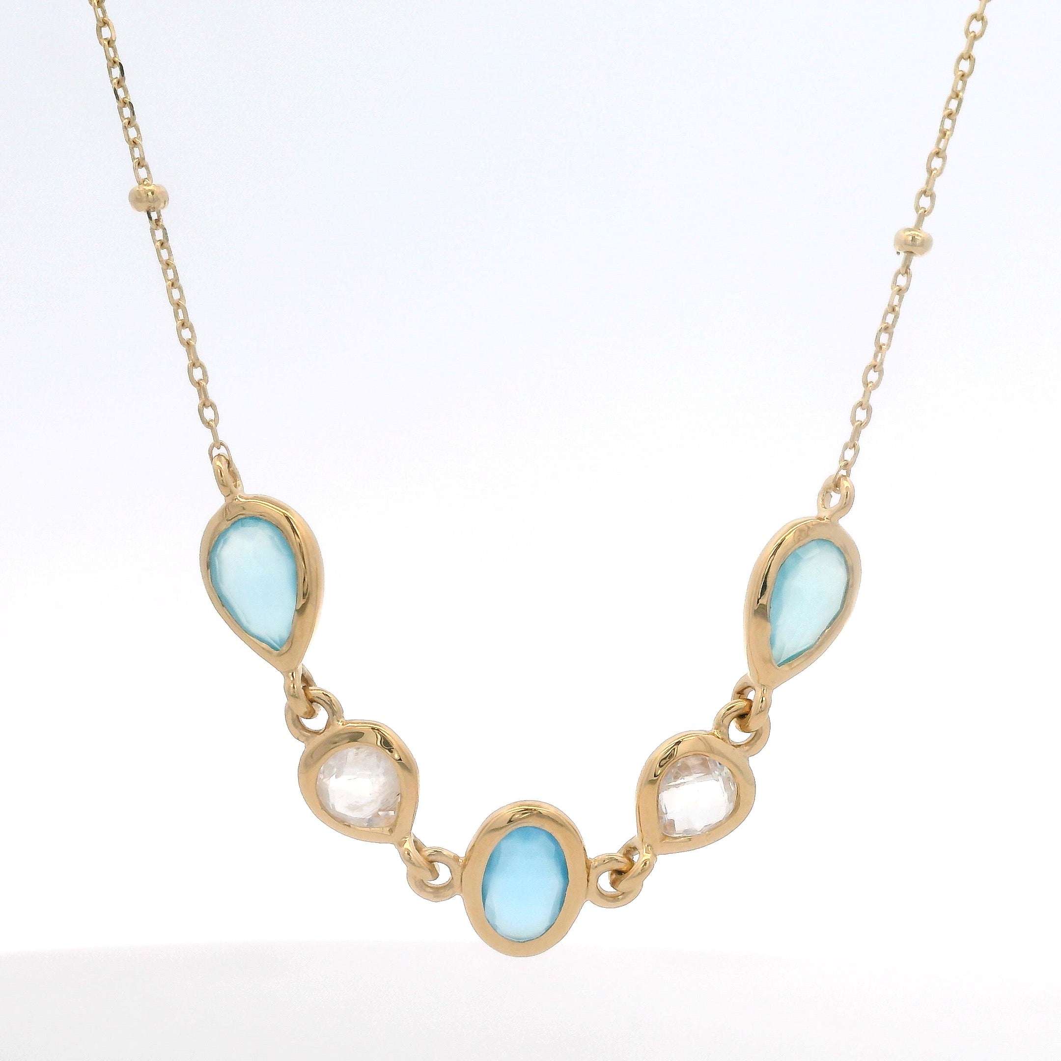 925YG MULTI SHAPE CHALCEDONY MOOSTONE NECKLACE