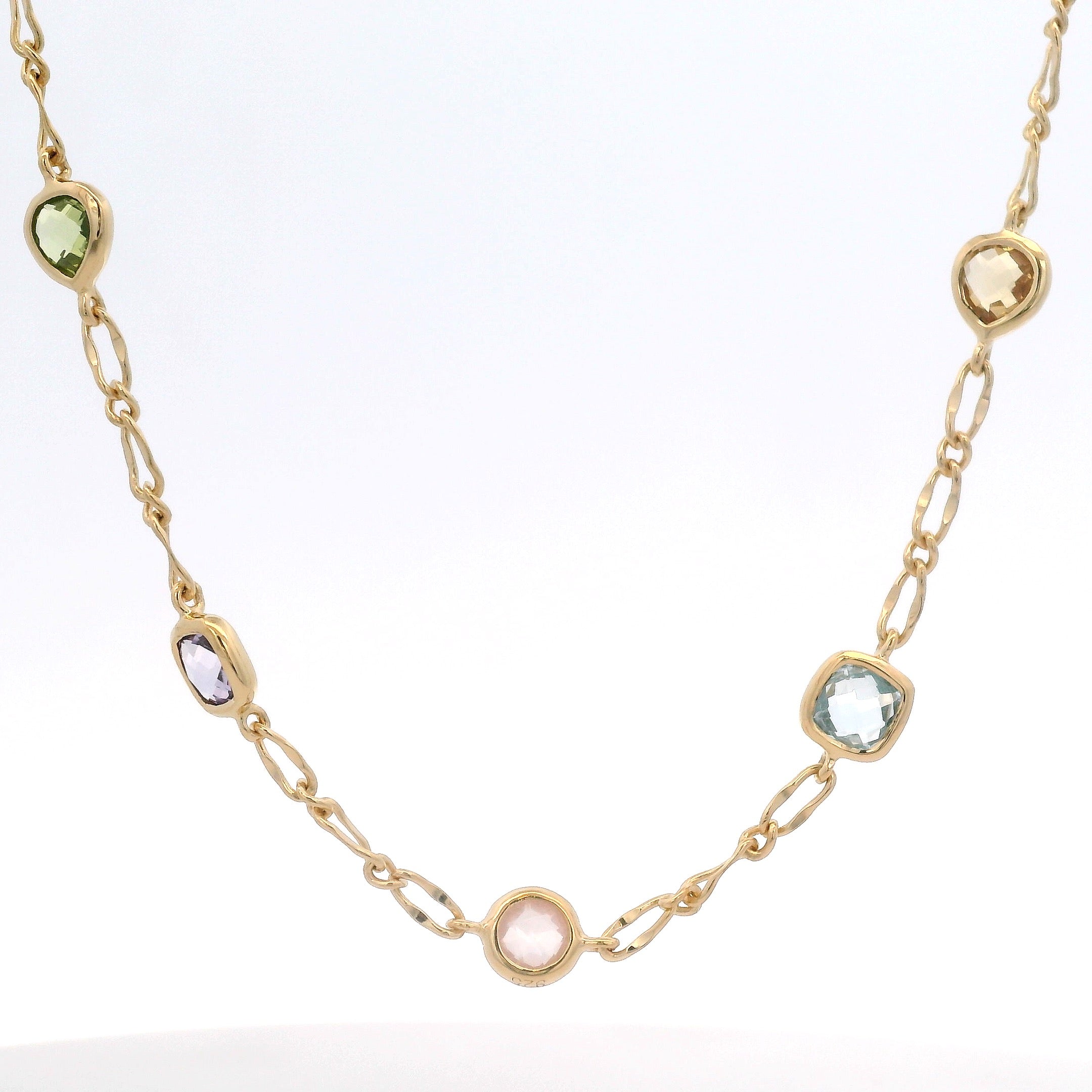 925YG STATION BEZEL MULTI STONE NECKLACE