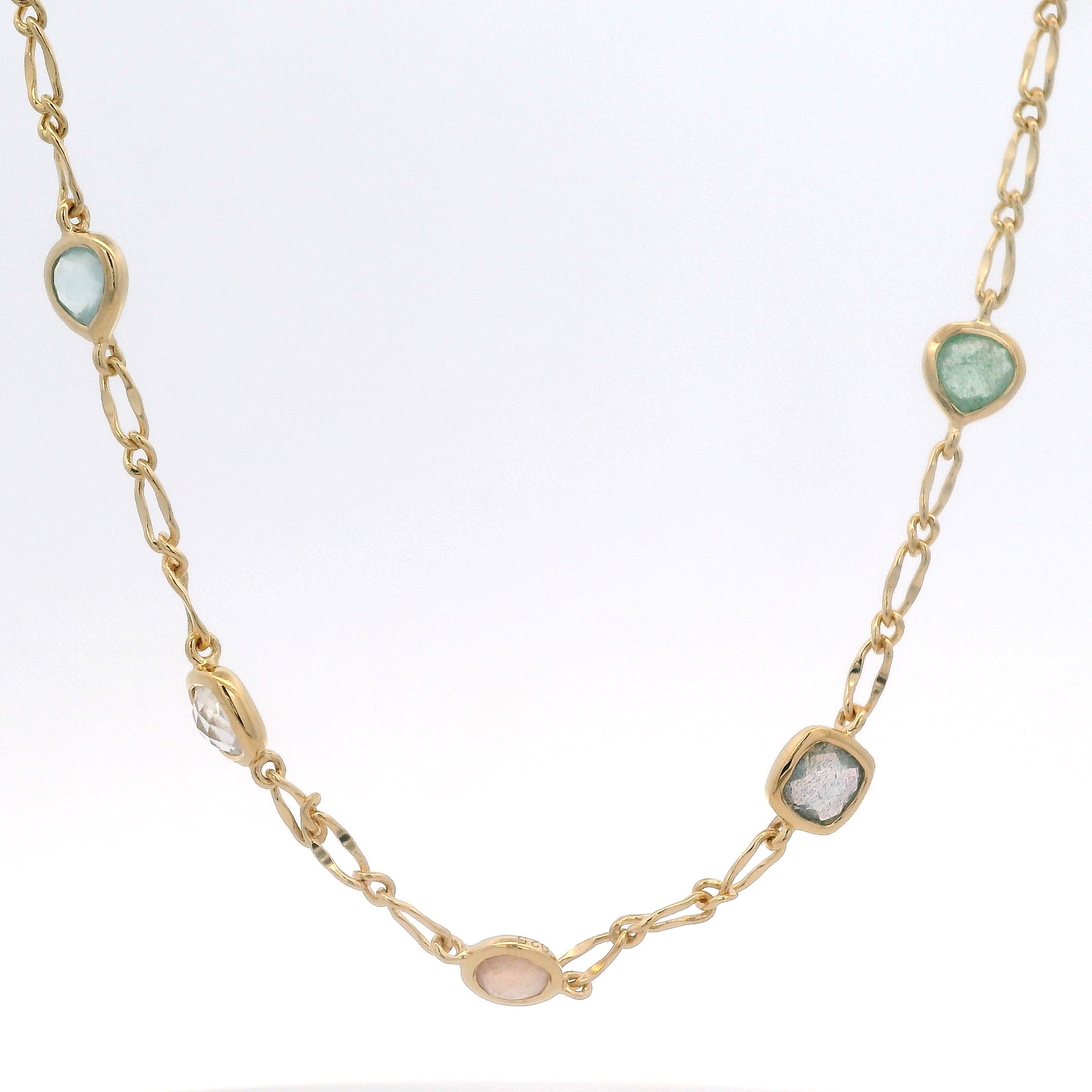 925YG STATION LABRADORITE MIX MOOSTONE GREEN QUATZ NECKLACE