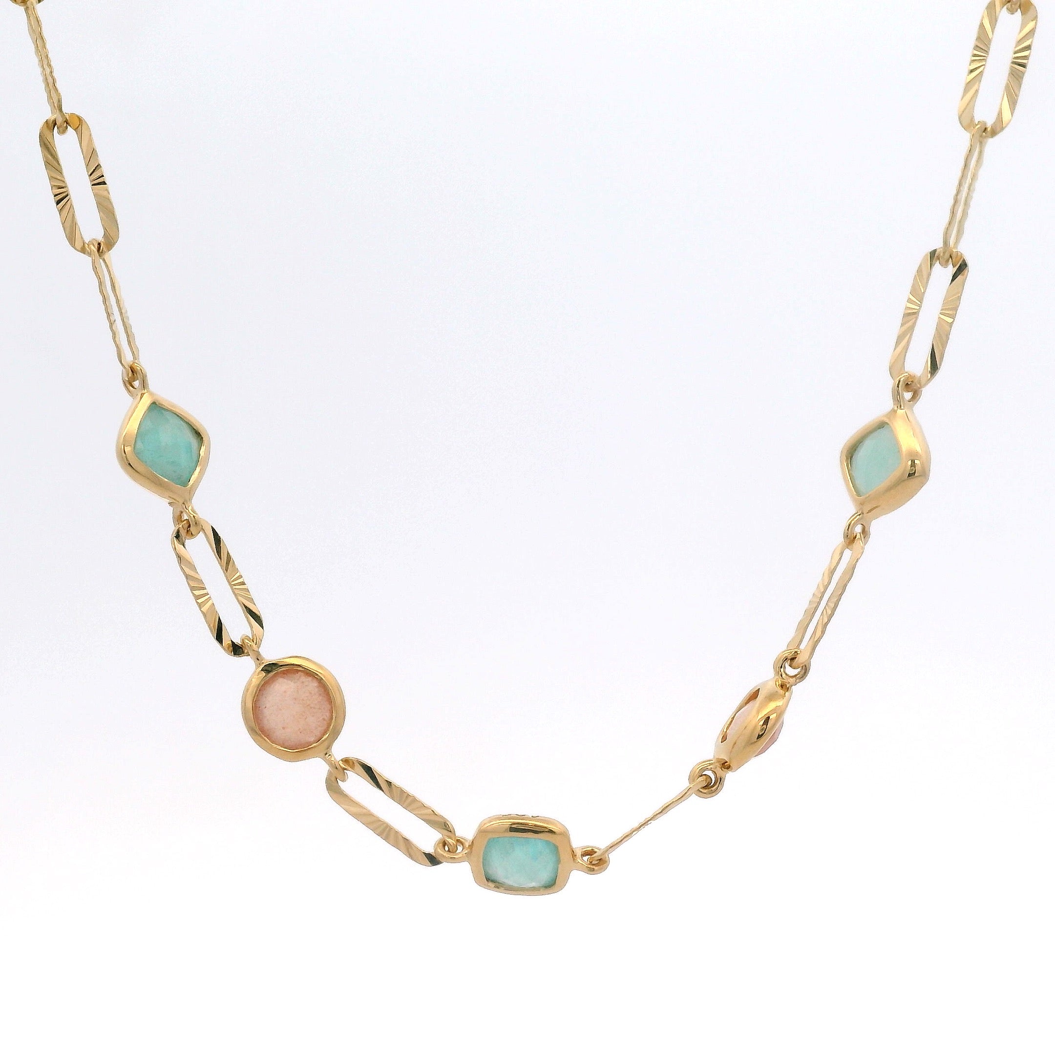 925YG STATION BEZEL AMAZONITE MOOSTONE PEACH NECKLACE