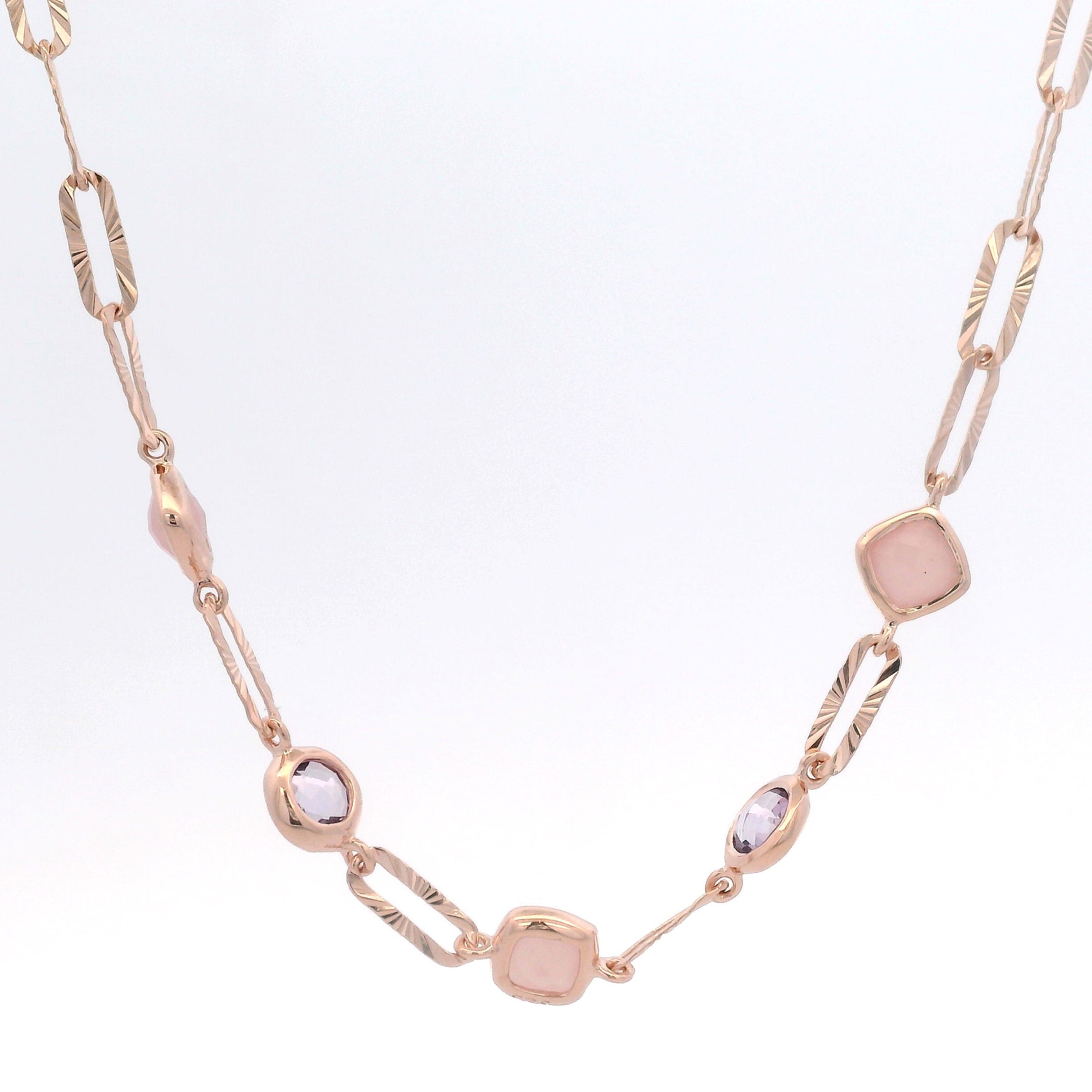925RG STATION BEZEL PINK QUARTZ AMETHYST NECKLACE