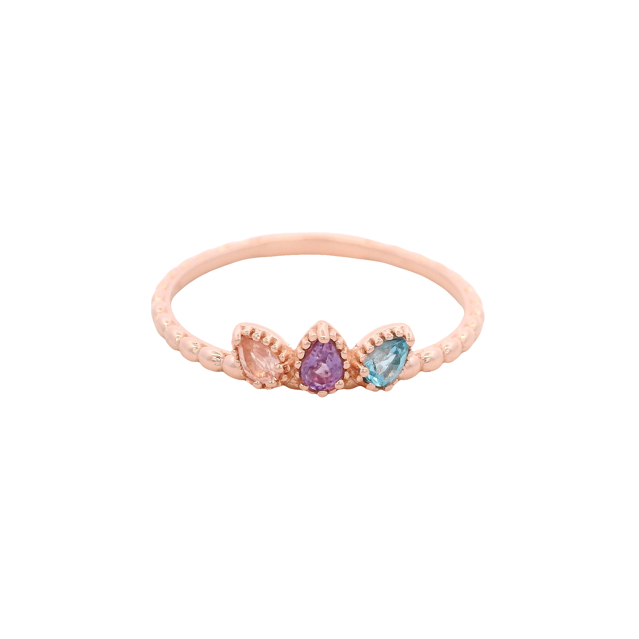 925RG 3 DROP AMETHYST TOPAZ BLUE ROSE QUARTZ RING T6.5