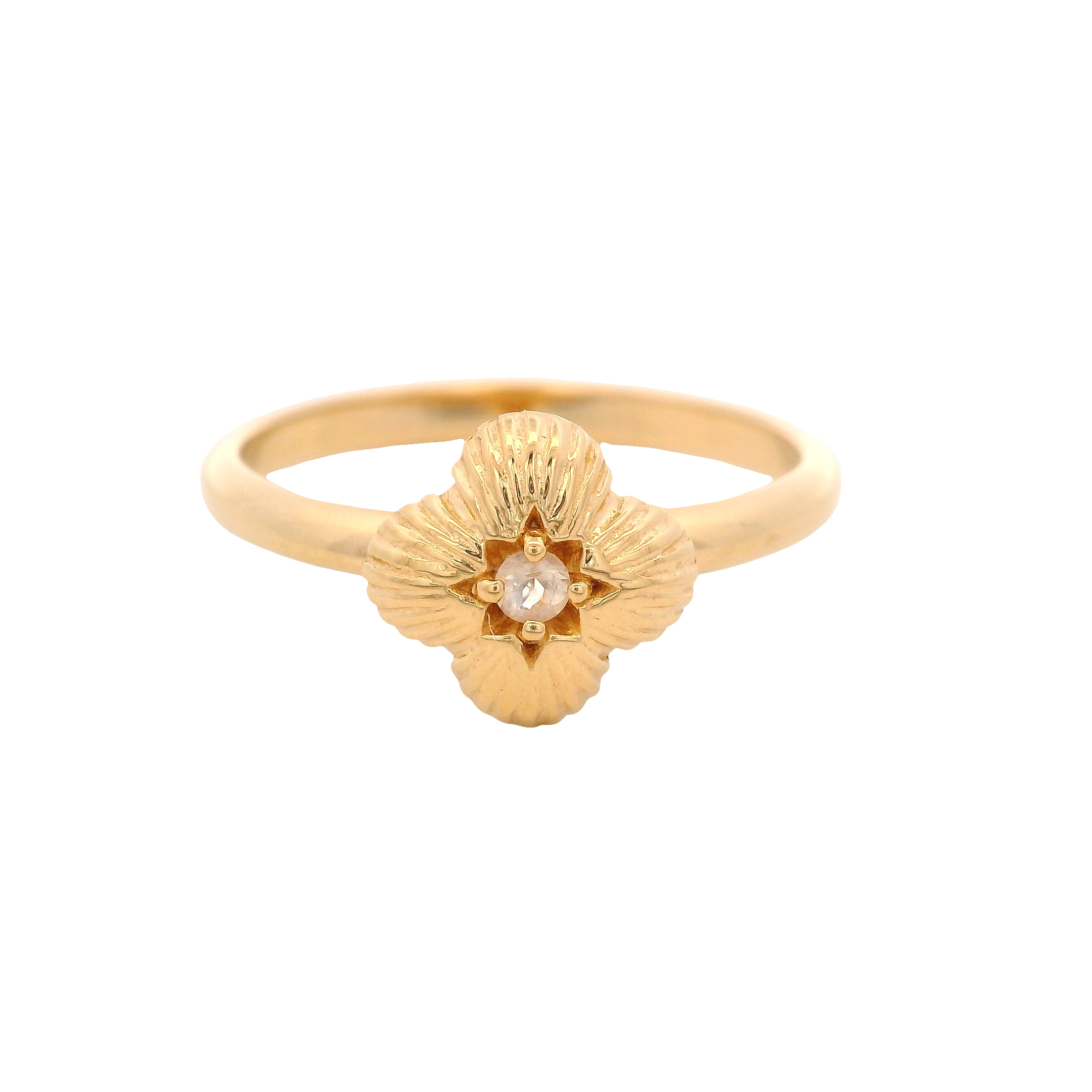 925YG TEXTURE CLOVER CENTER MOOSTONE RING T6.5