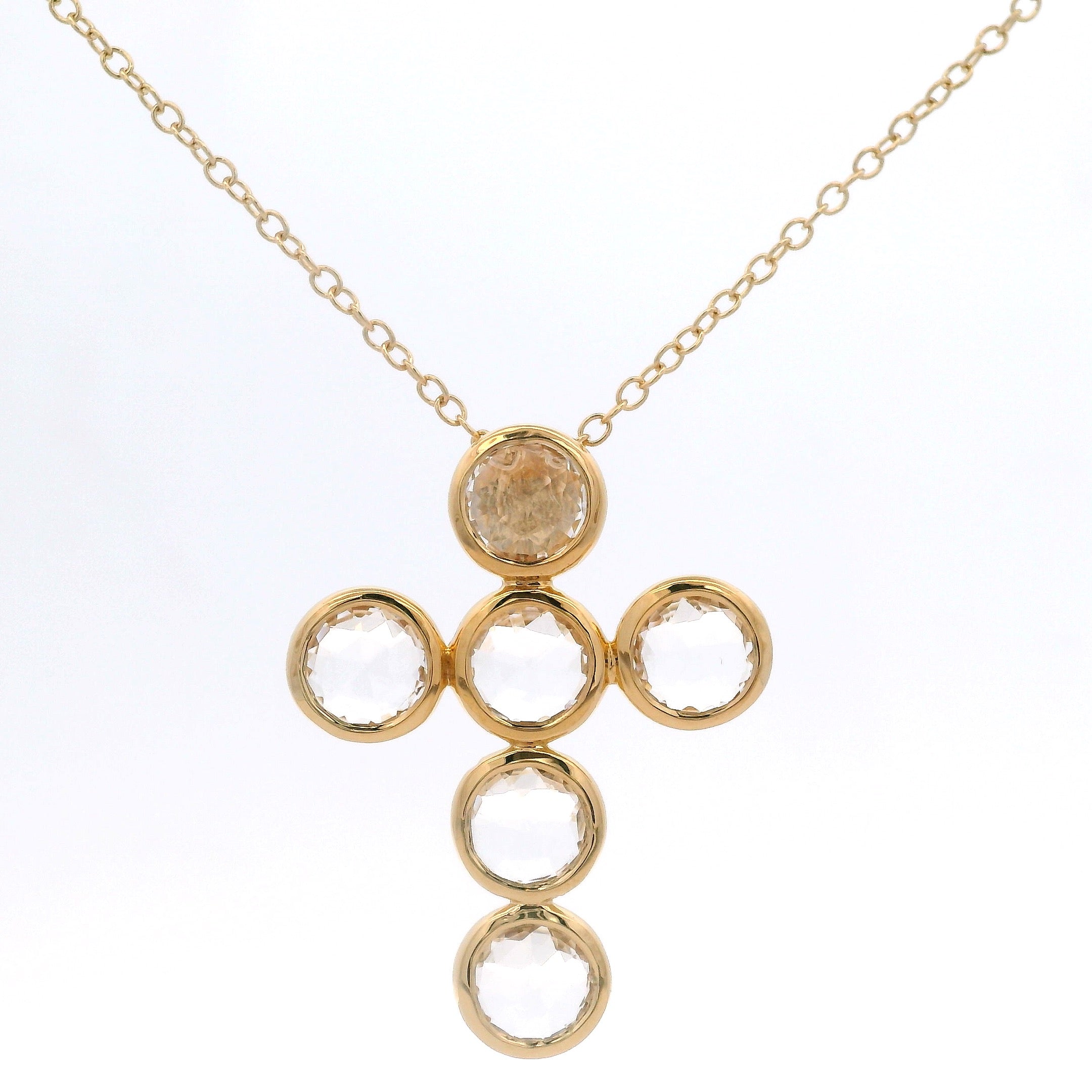 925YG CROSS OF ROUND ROCK CRYSTAL NECKLACE