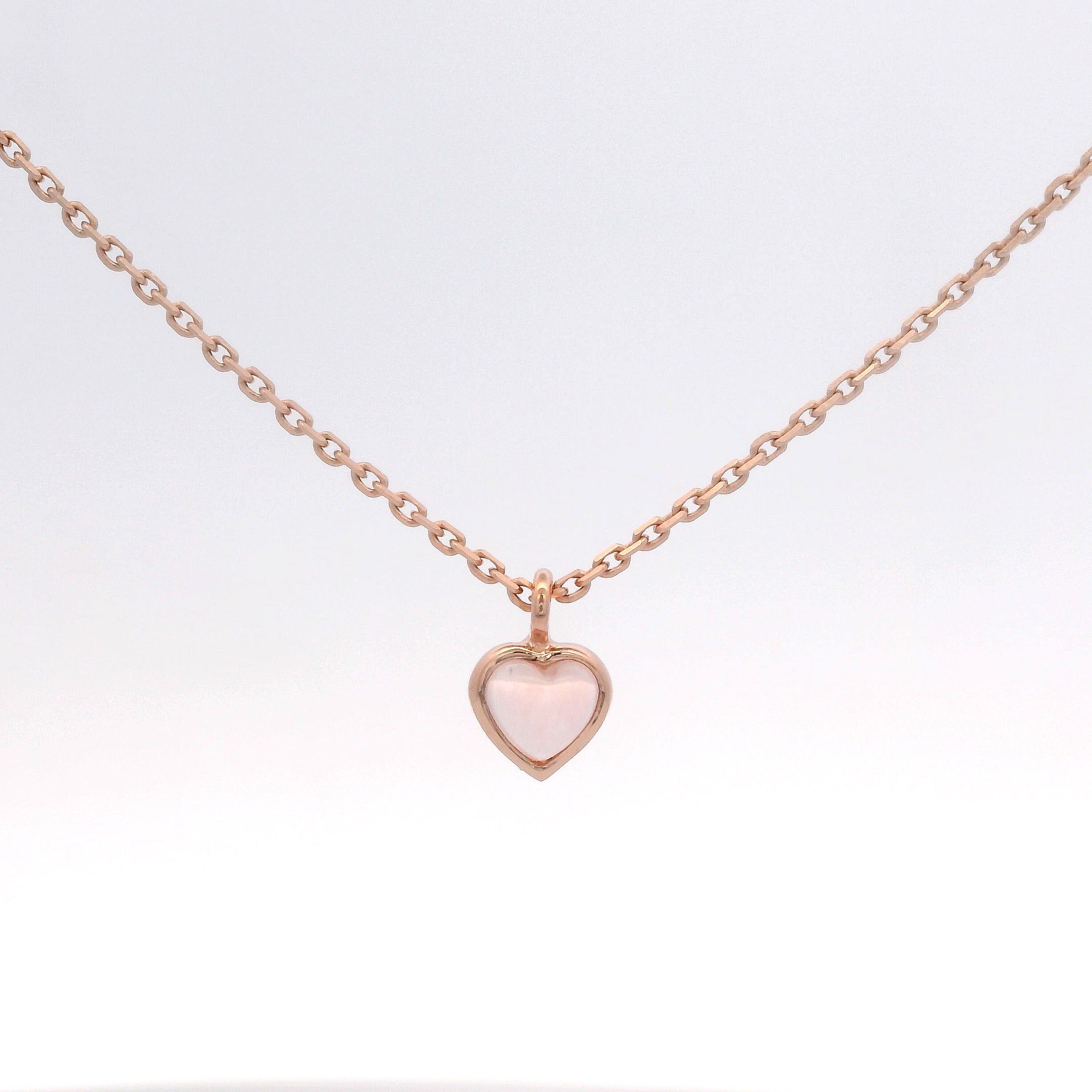 925RG MINI BEZEL HEART ROSE QUARTZ NECKLACE