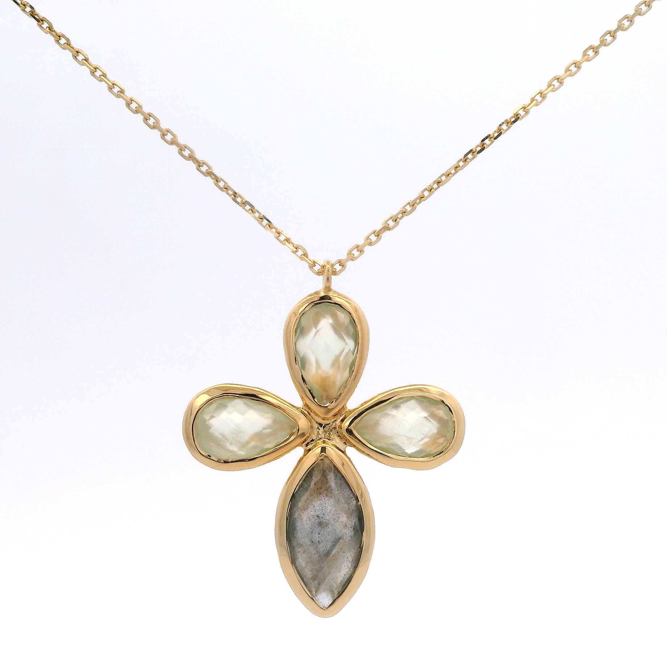 925YG CHUNKY CROSS LABRADORITE NECKLACE