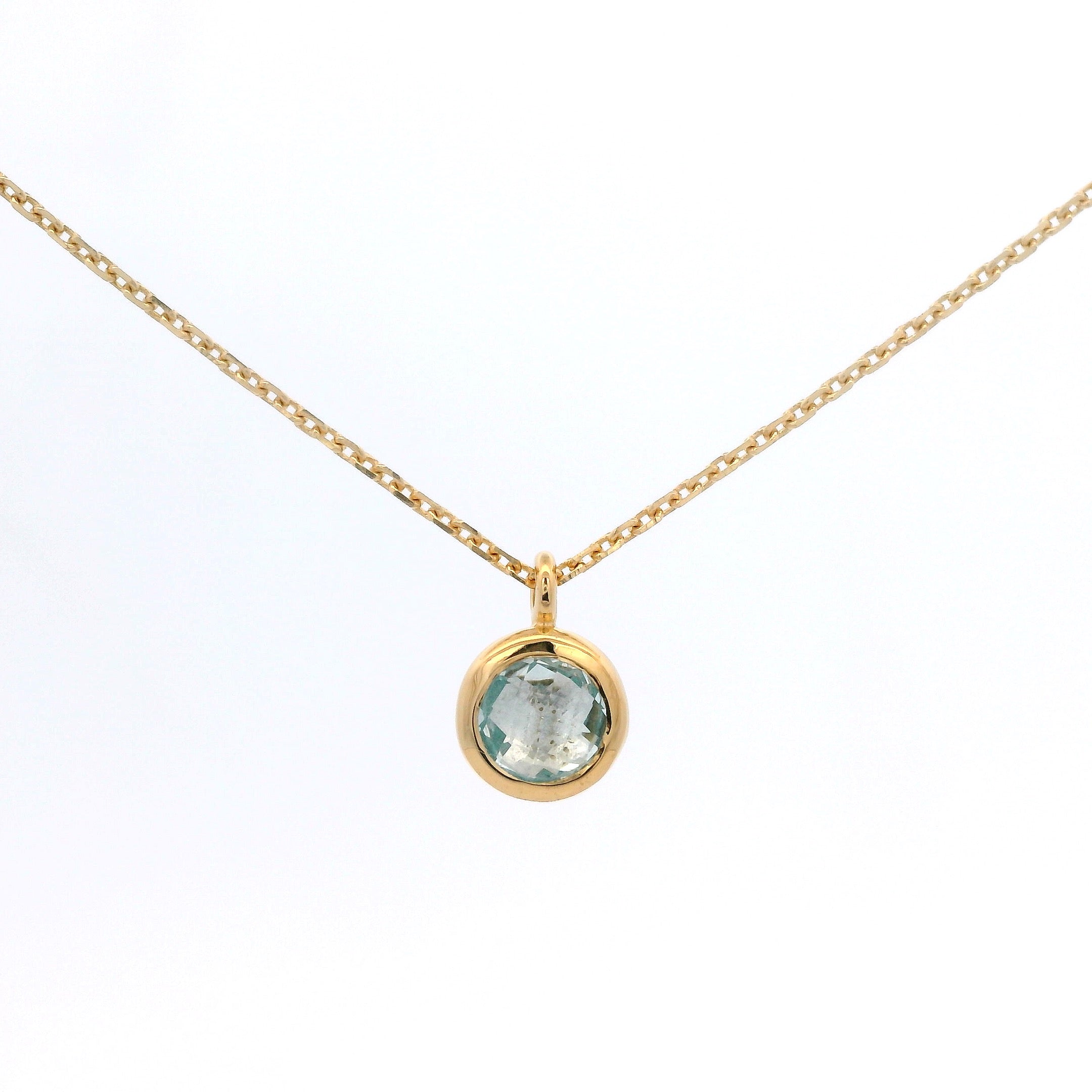 925YG BEZEL TOPAZ BLUE SOLITARY NECKLACE