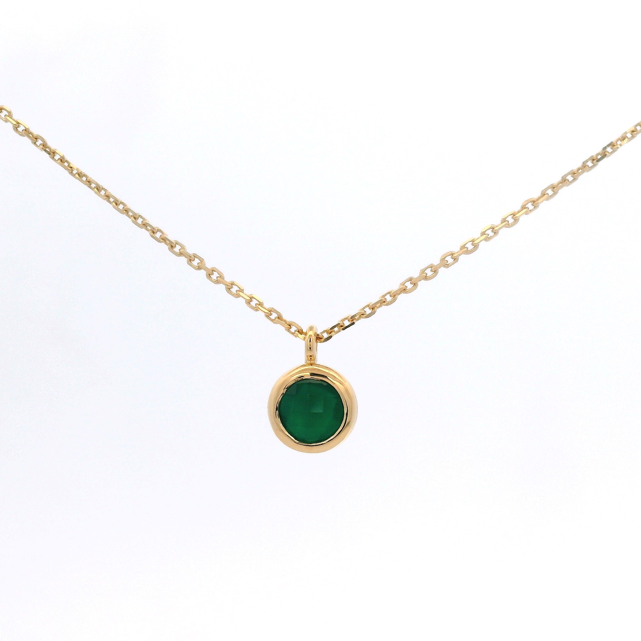 925YG BEZEL ONYX GREEN SOLITARY NECKLACE