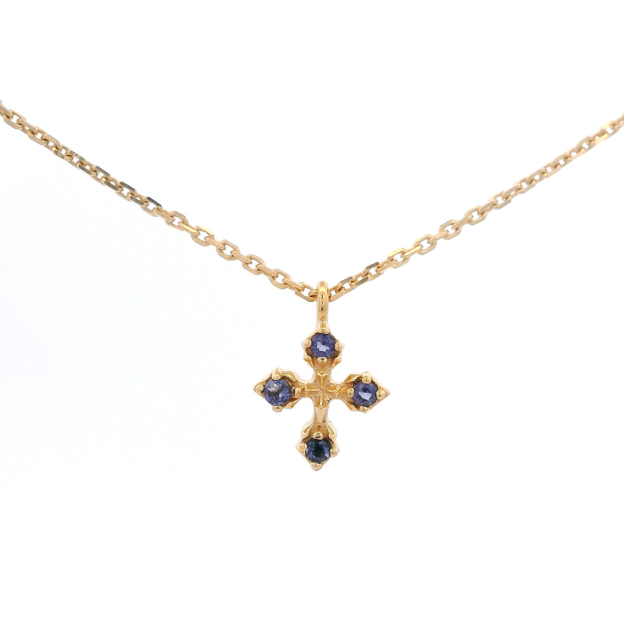 925YG MINI CROSS WITH IOLITE NECKLACE