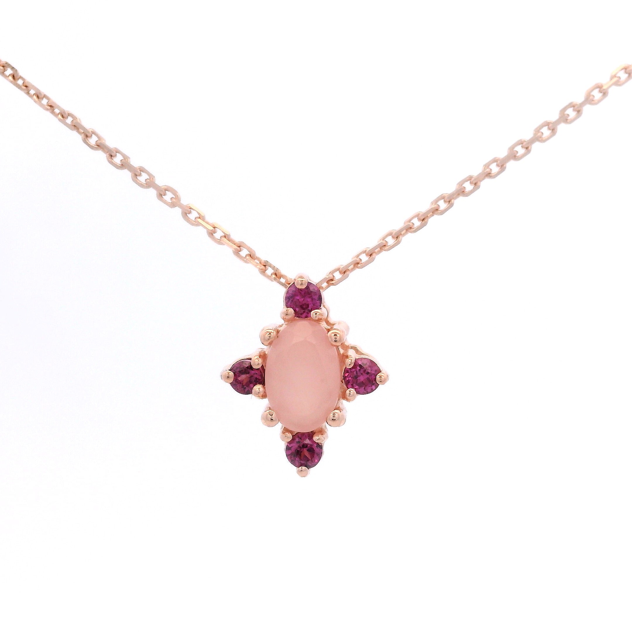 925RG OVAL PINK QUARTZ POINTS GARNET NECKLACE