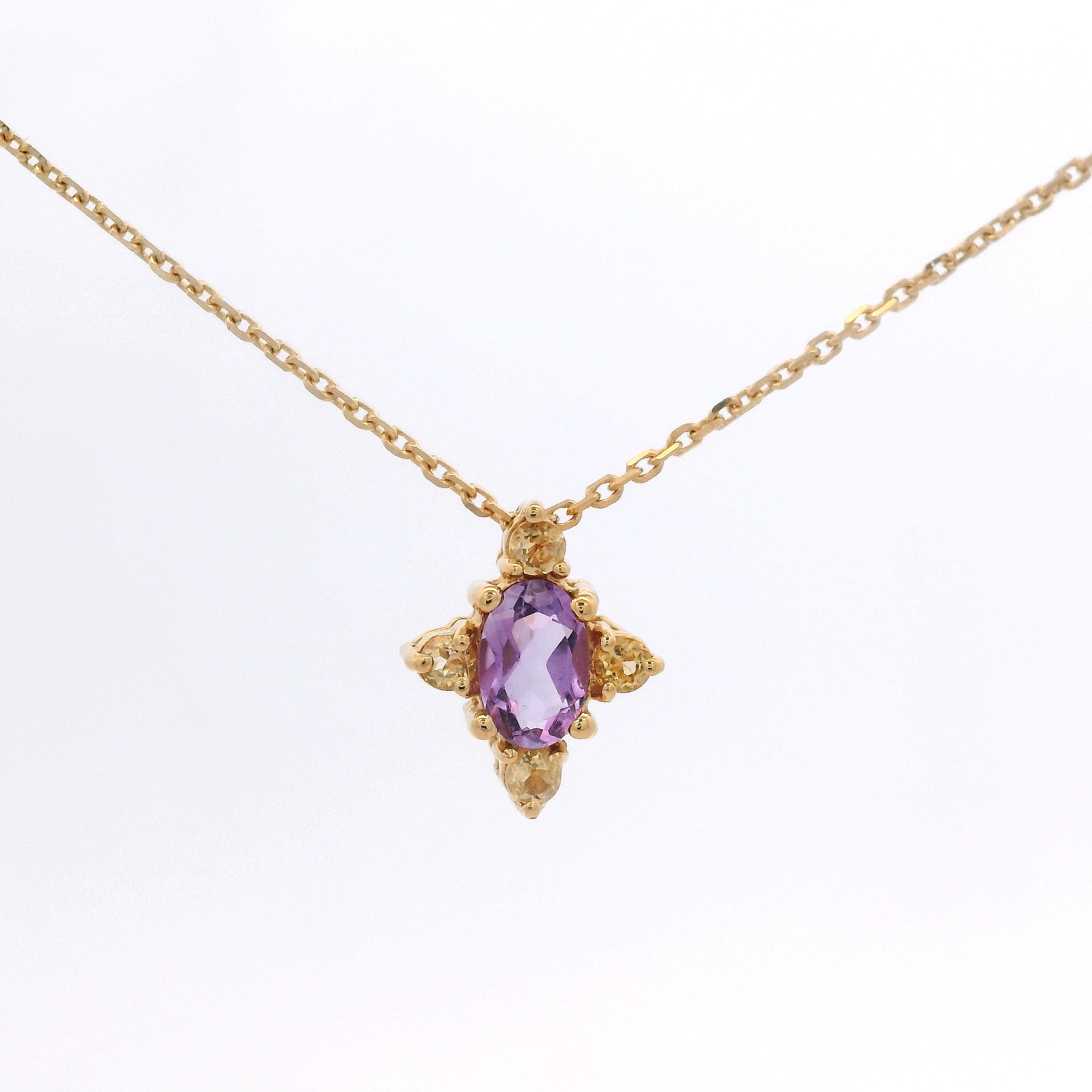 925YG OVAL AMETHYST POINTS CITRINA NECKLACE