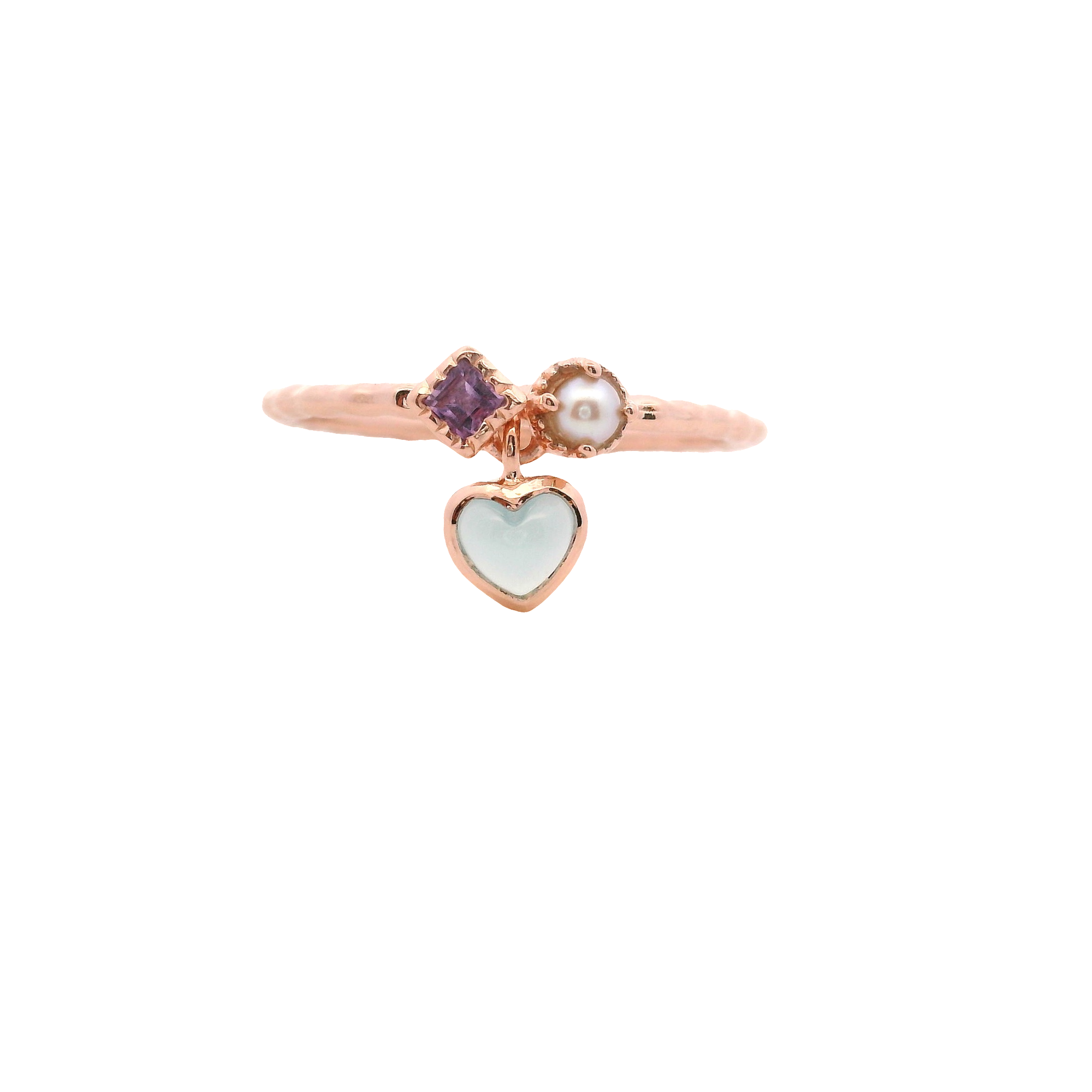 925RG PEARL AMETHYST AND MINI HEART CHALCEDONY RING T6.5