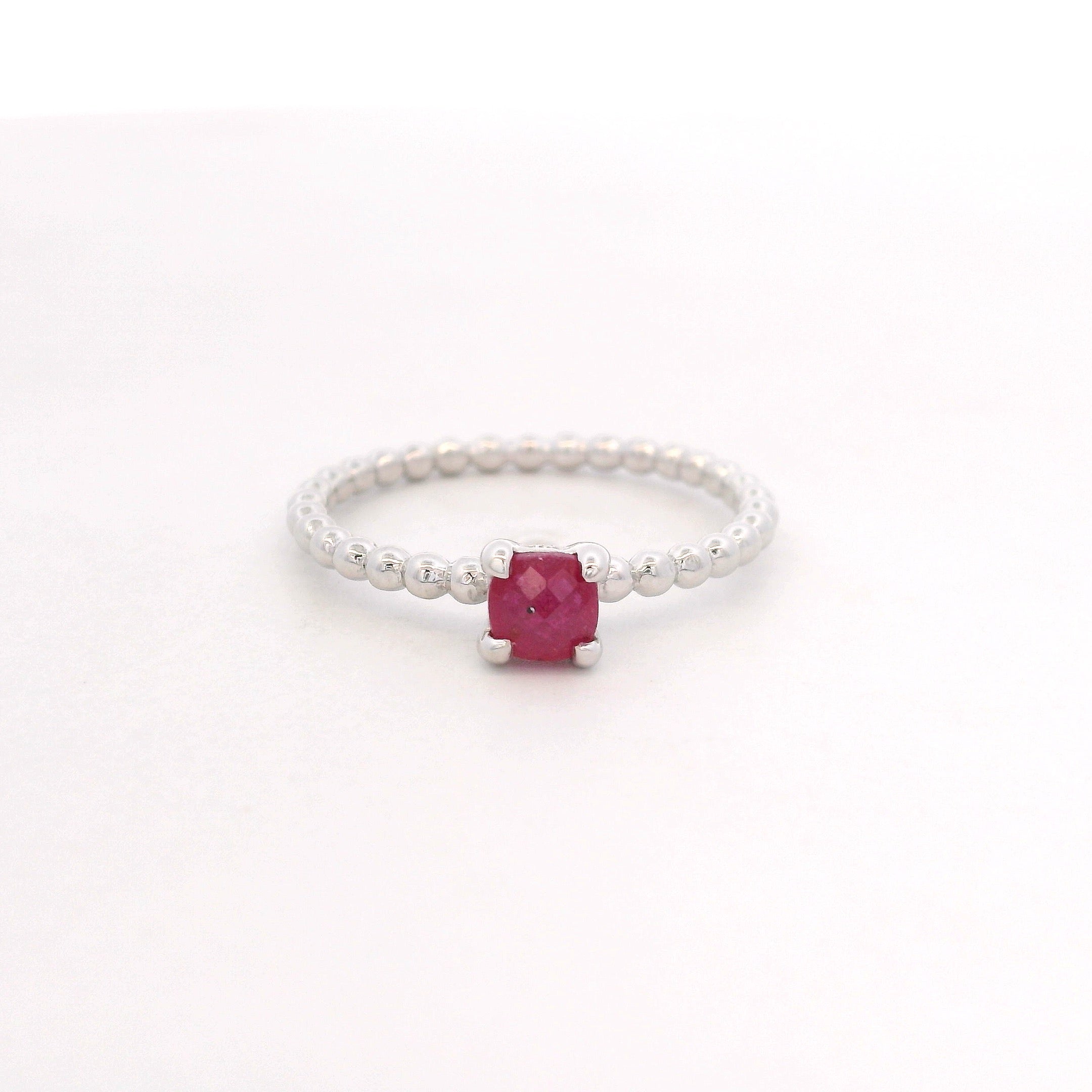 925SL BEZEL RUBY GLASS FILLED BEANDS RING T6.5