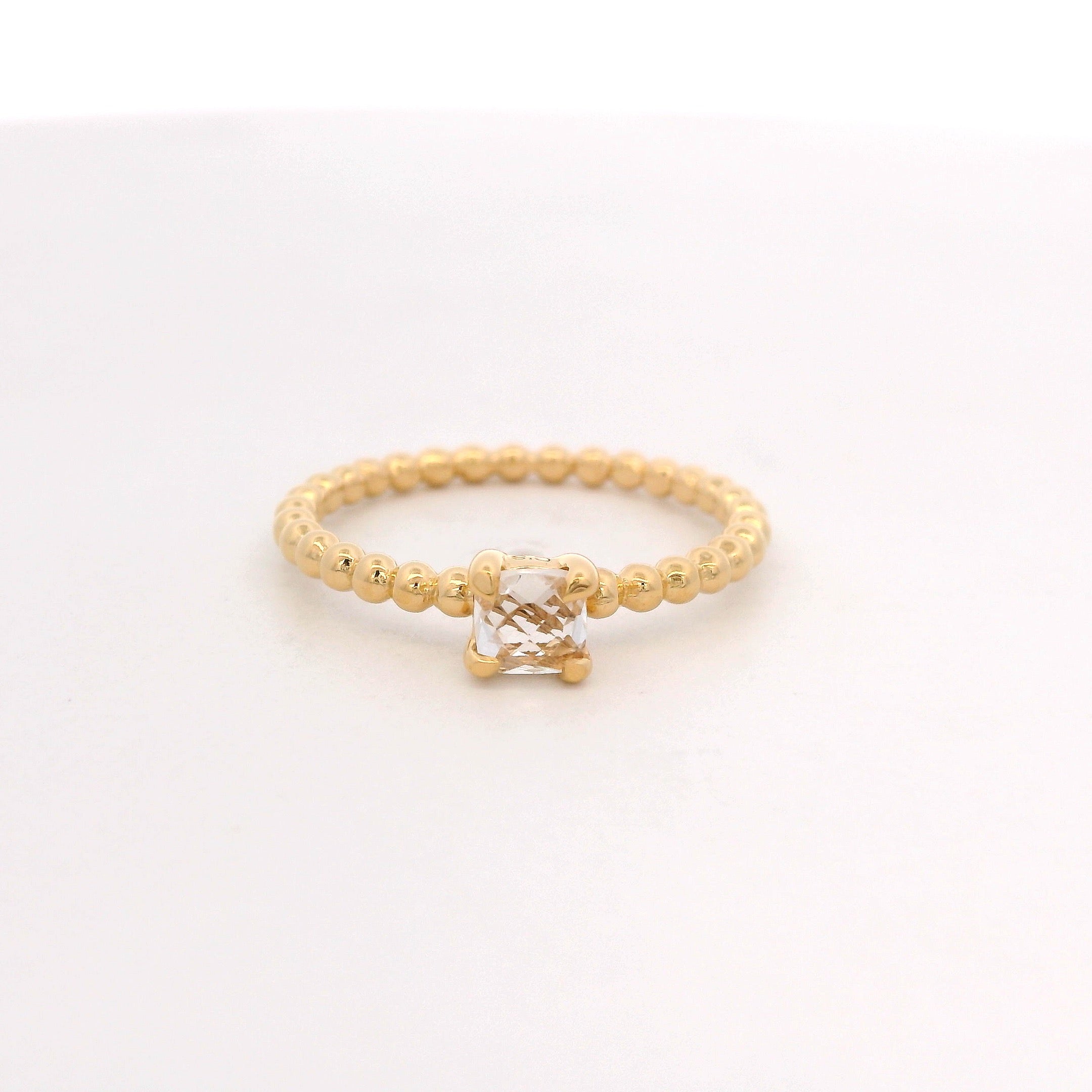 925YG BEANDS ROCK CRYSTAL SOLITARY RING T6.5