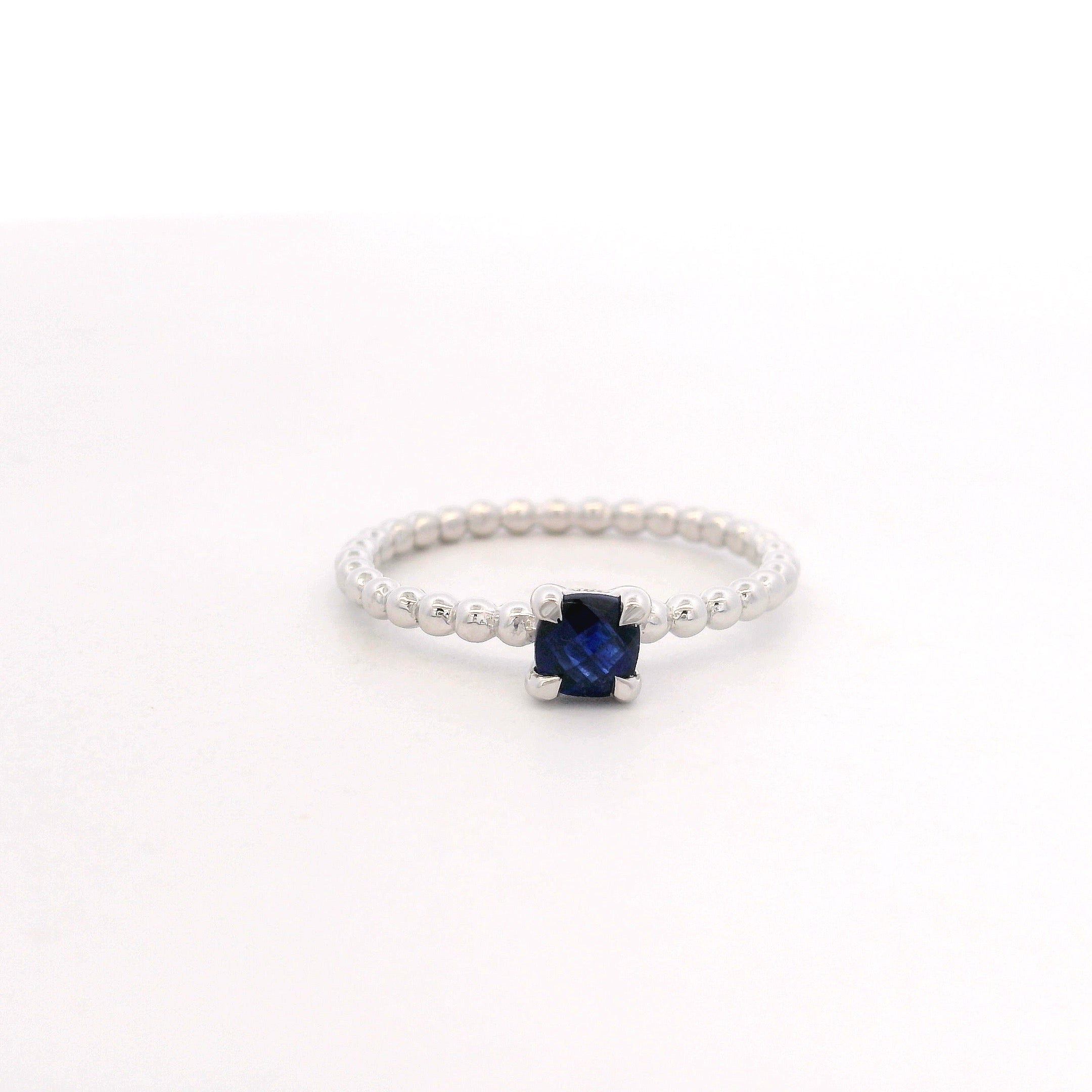 925SL BEZEL SAPPHIRE GLASS FILLED BEANDS RING T6.5