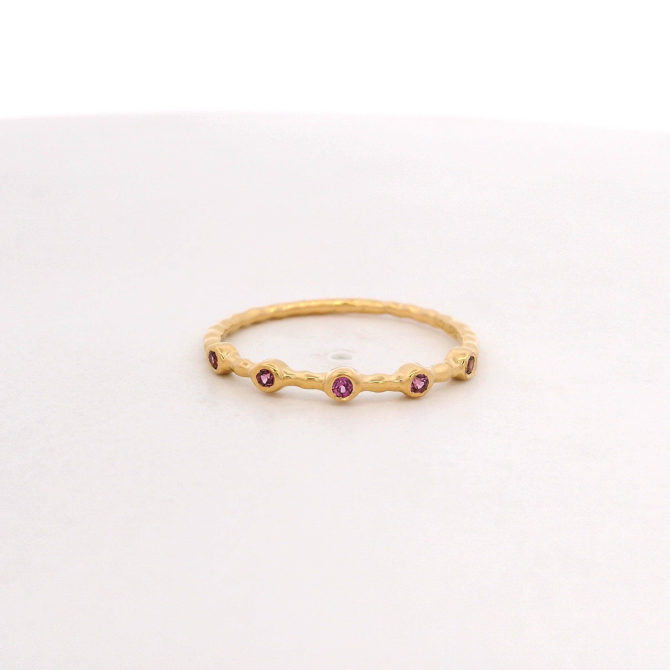 925YG FIVE STONE BEZEL RHODOLITE GARNET RING T6.5