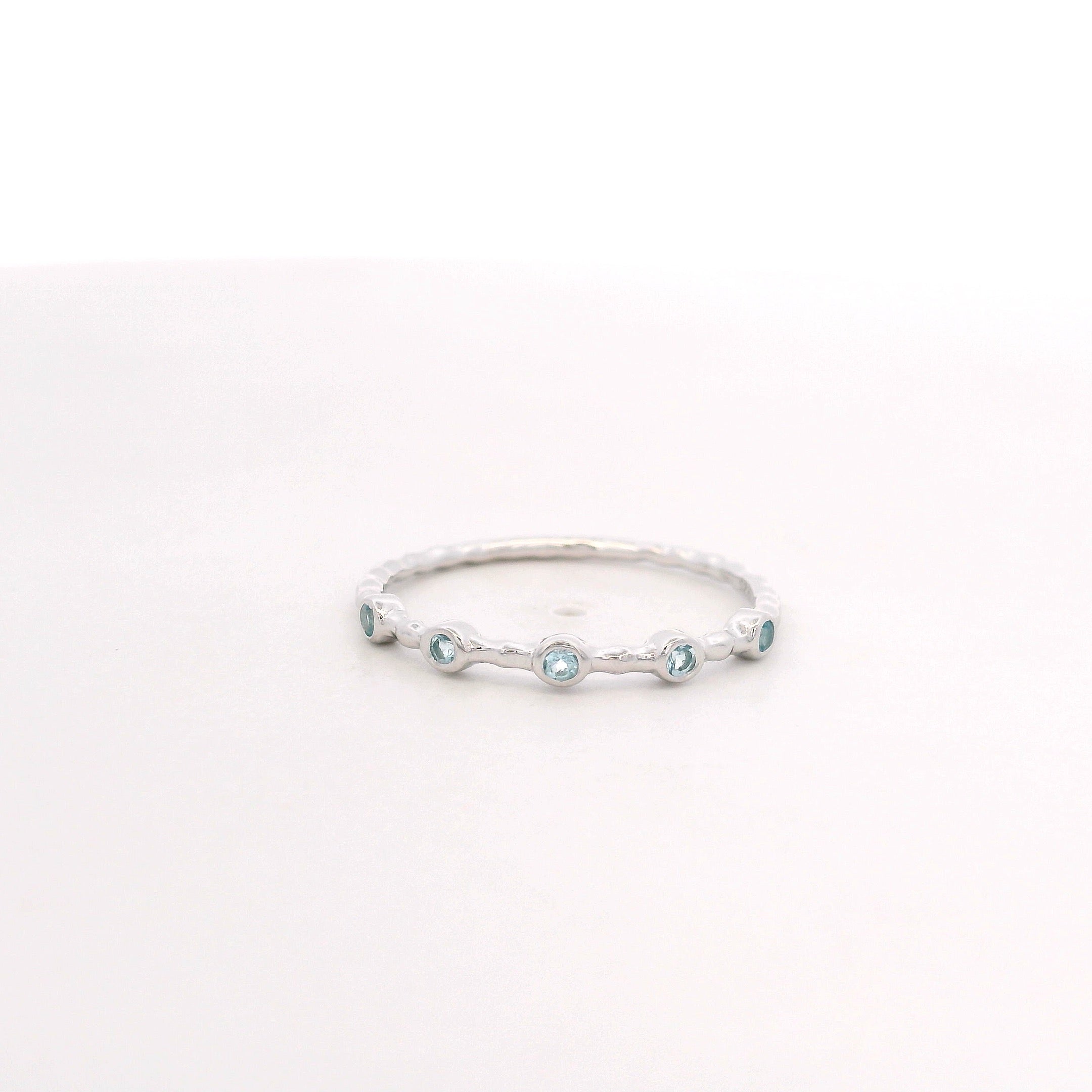 925SL FIVE STONE BEZEL TOPAZ BLUE RING T6.5