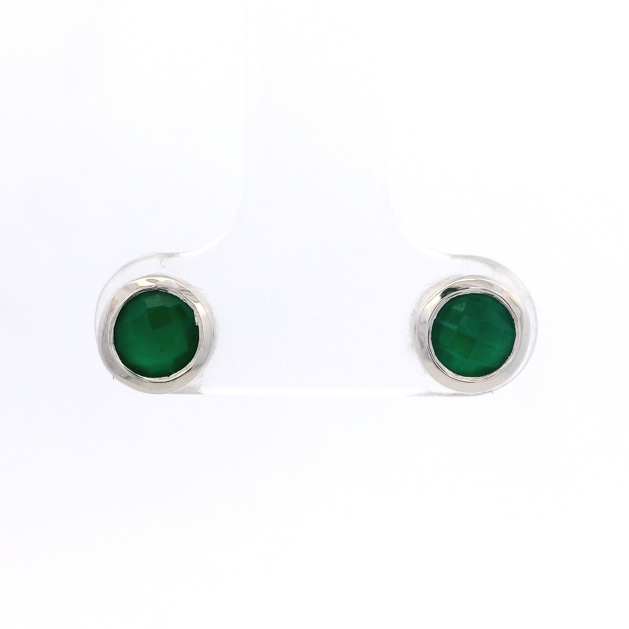 925SL BEZEL ONYX GREEN SOLITARY EARRINGS