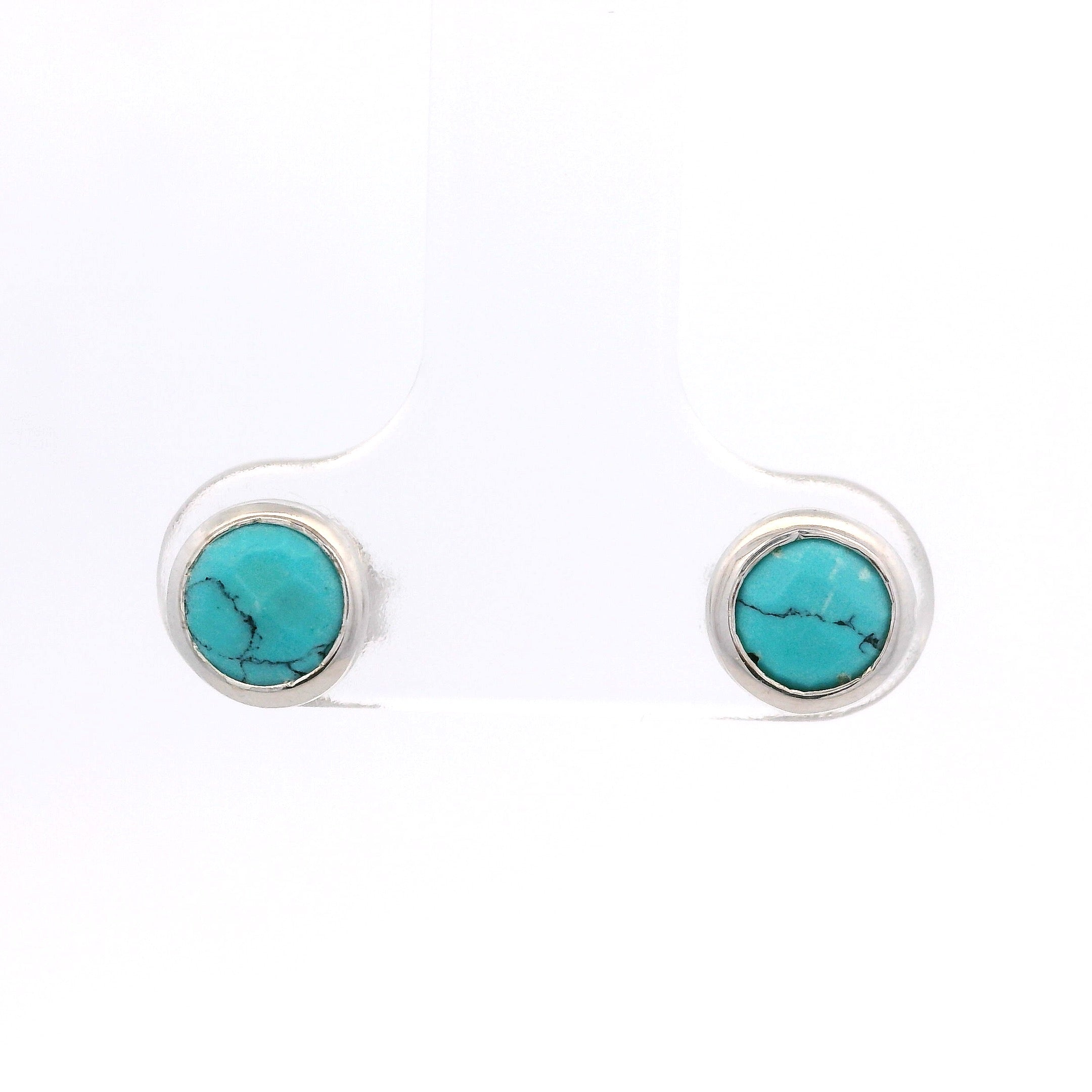 925SL BEZEL TURQUOISE SYN SOLITARY EARRINGS