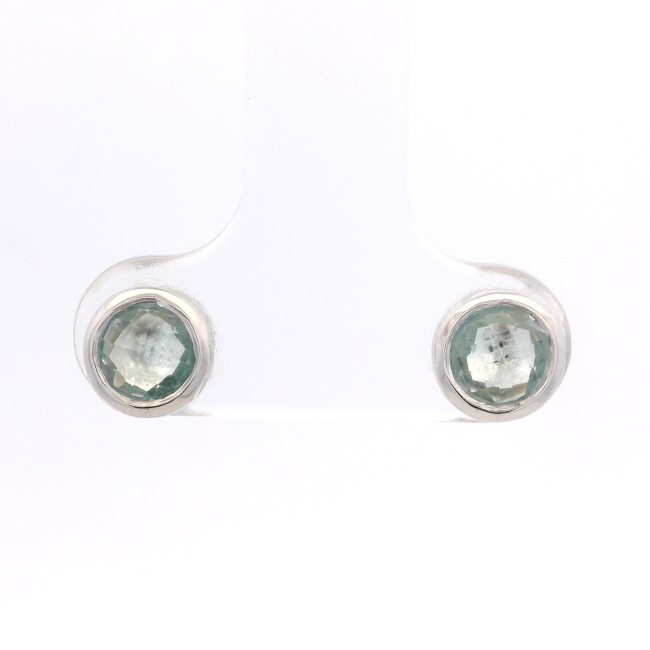 925SL BEZEL TOPAZ BLUE SOLITARY EARRINGS