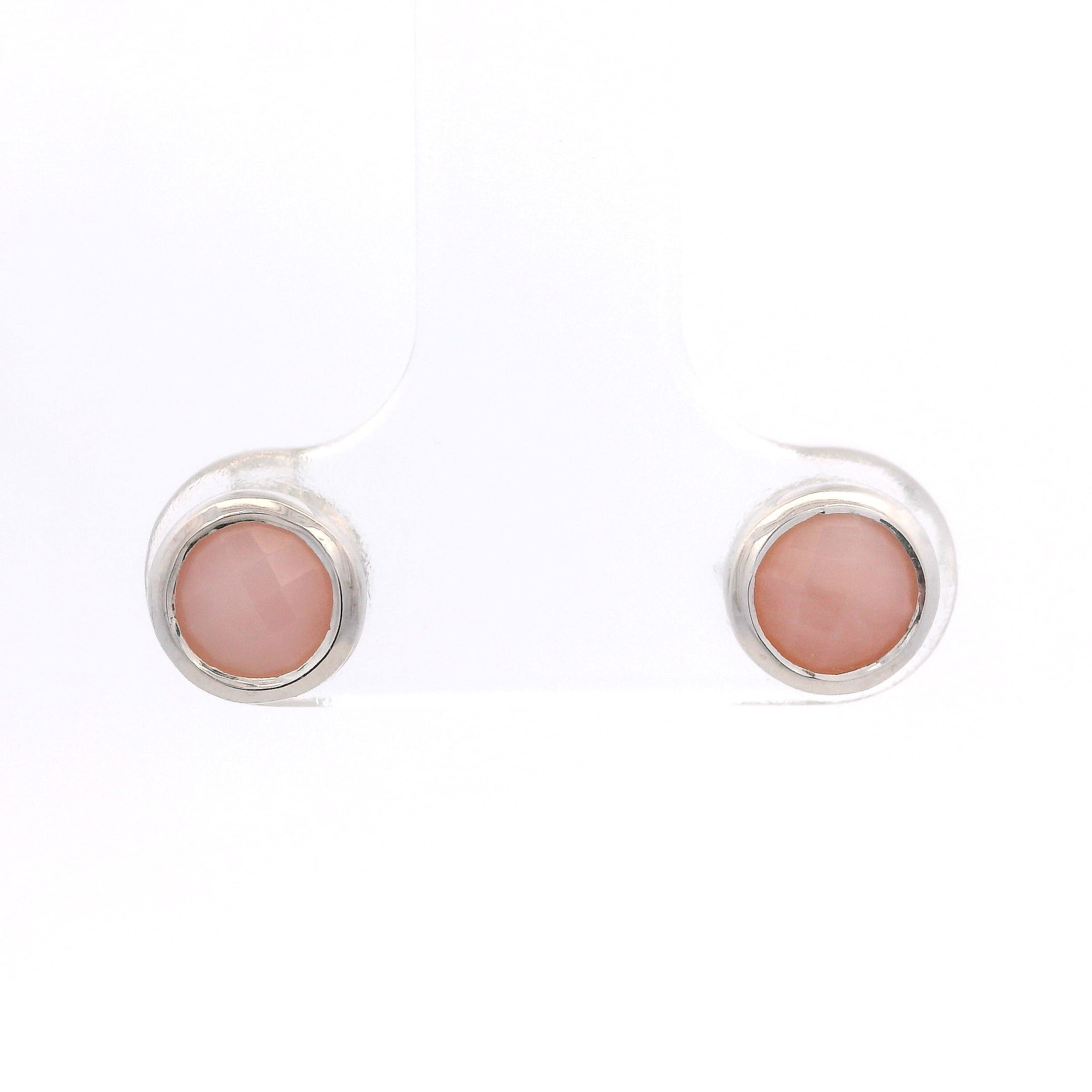 925SL BEZEL OPAL PINK SOLITARY EARRINGS