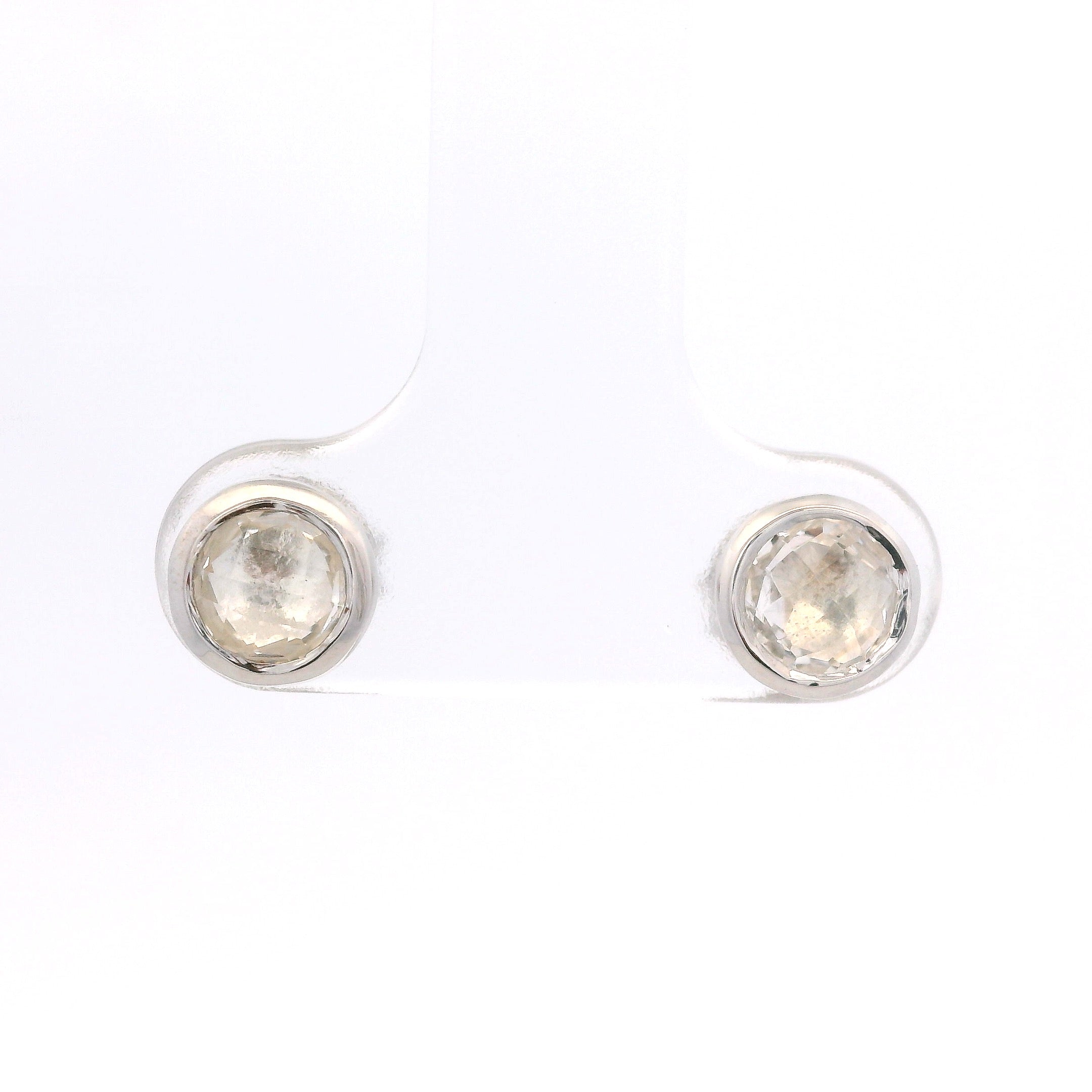 925SL BEZEL ROCK CRYSTAL SOLITARY EARRINGS