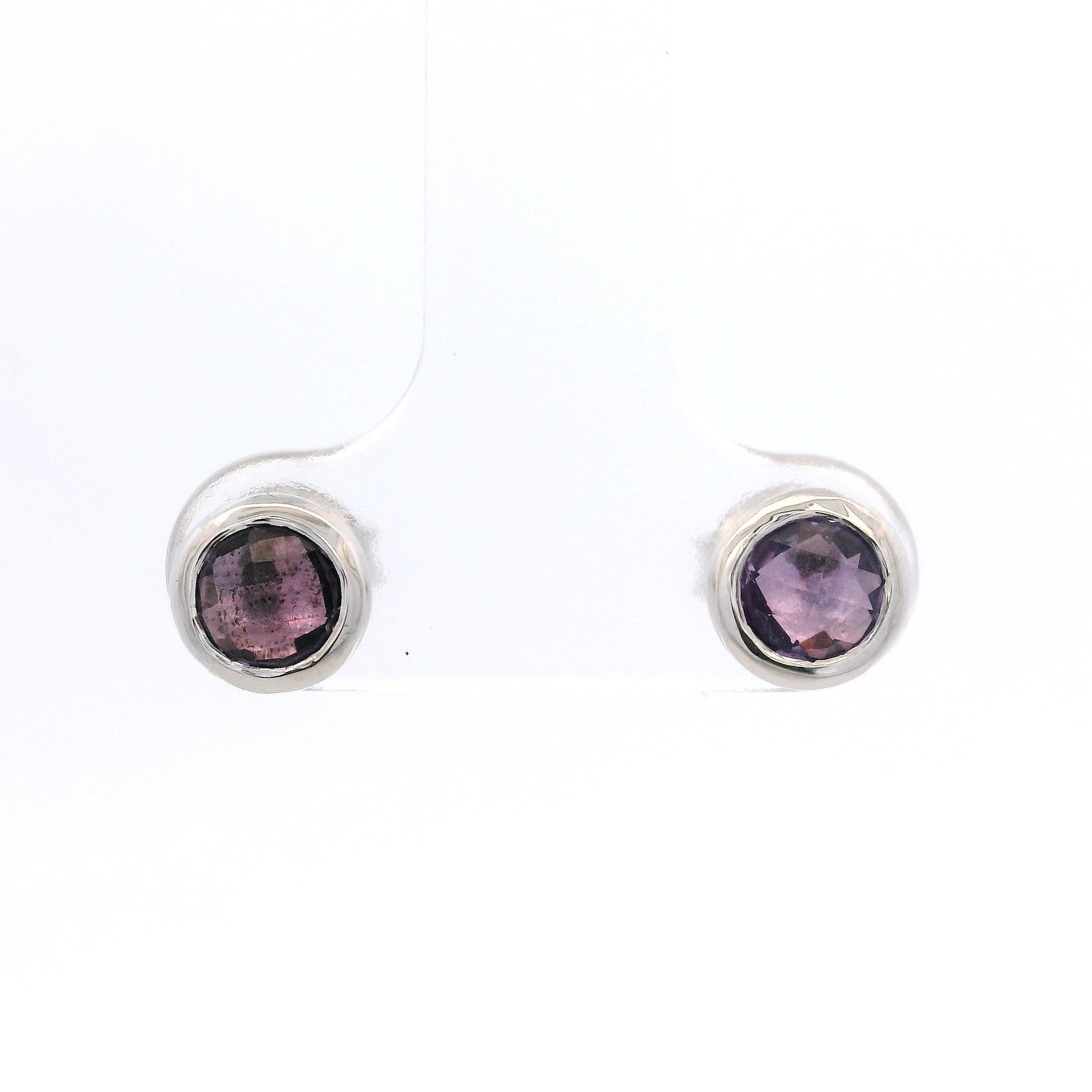 925SL BEZEL AMETHYST SOLITARY EARRINGS