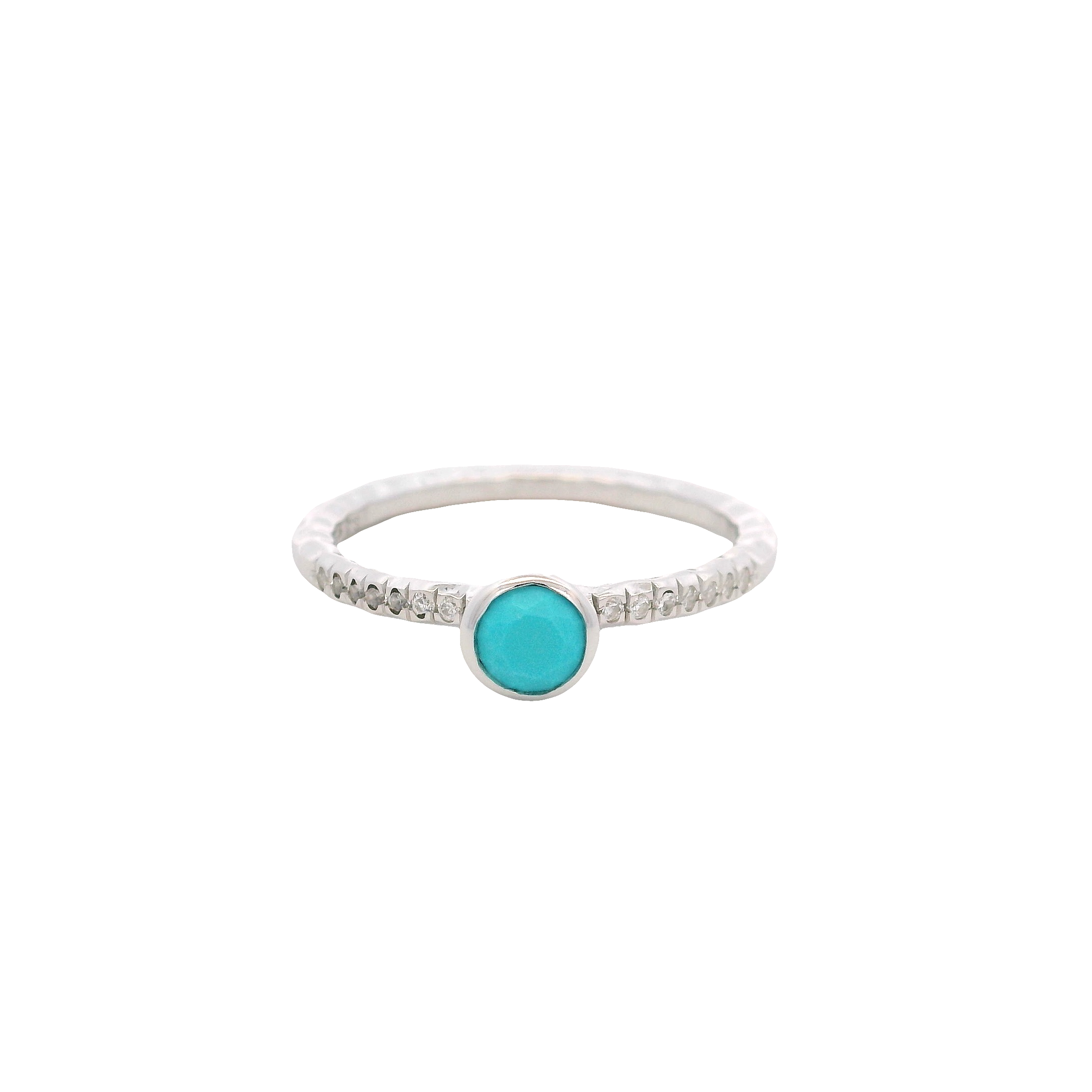 925SL BEZEL TURQUOISE SYN AND CZ RING T6.5