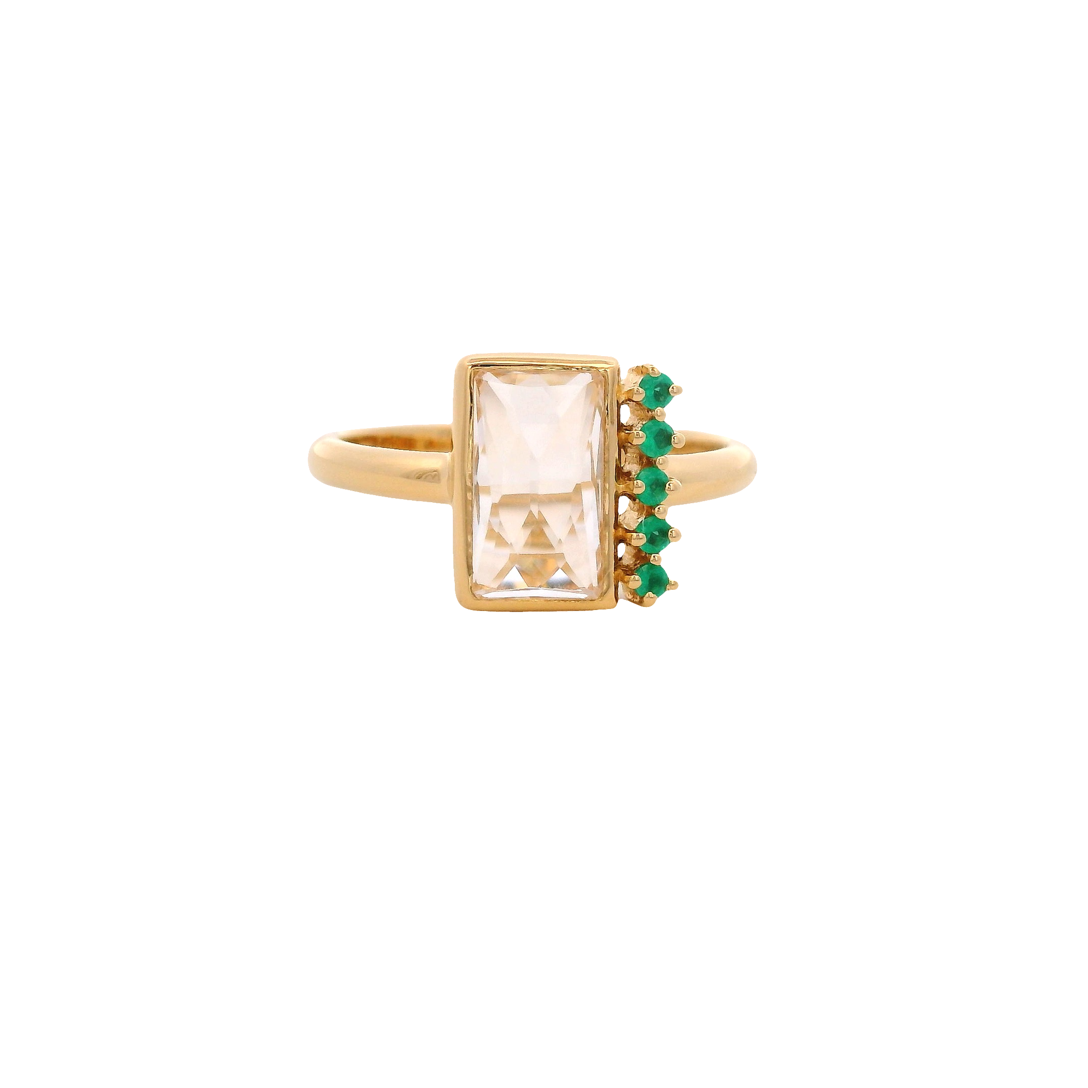 925YG BAGUETTE ROCK CRYSTAL AND ONYX GREEN RING T6.5