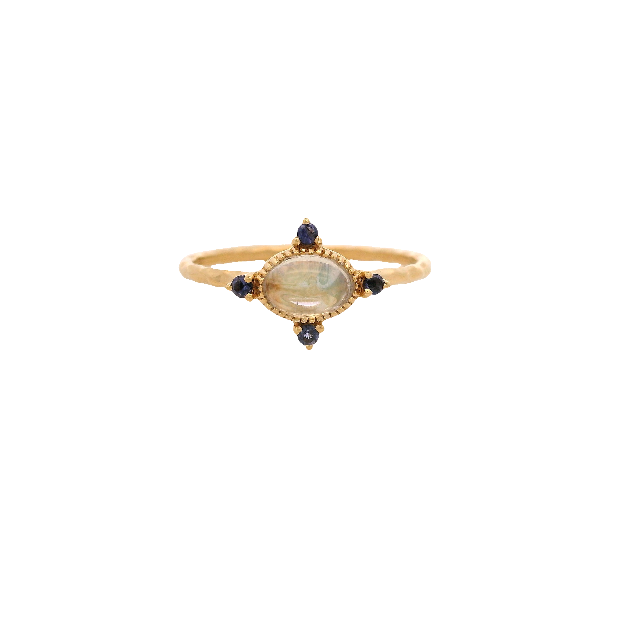 925YG OVAL MOOSTONE POINTS IOLITE RING T6.5