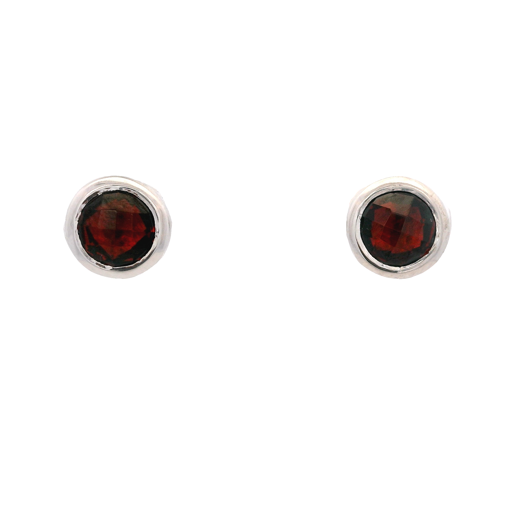 925SL BEZEL GARNET SOLITARY EARRINGS