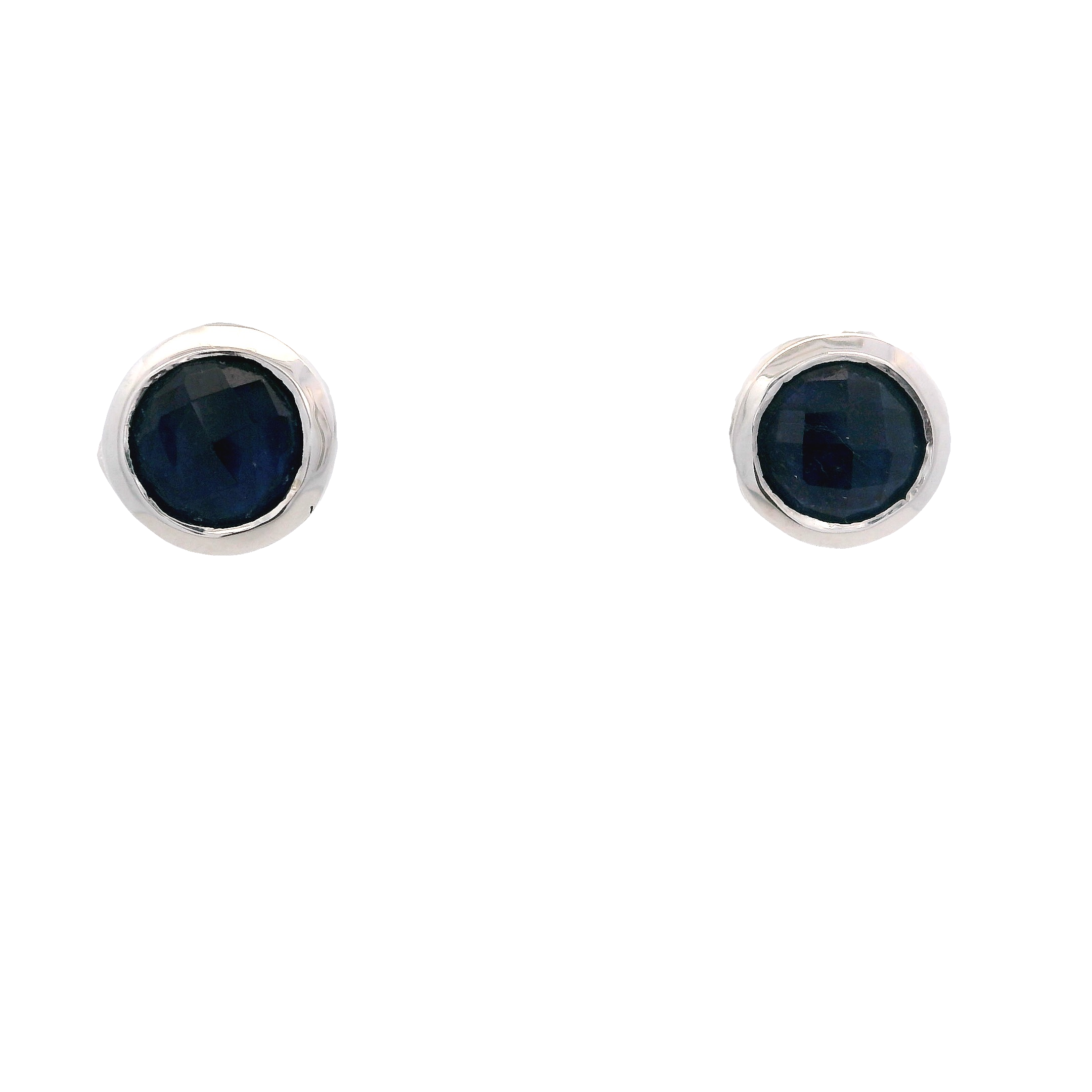 925SL STUD BEZEL SAPPHIRE GLASS FILLED EARRINGS