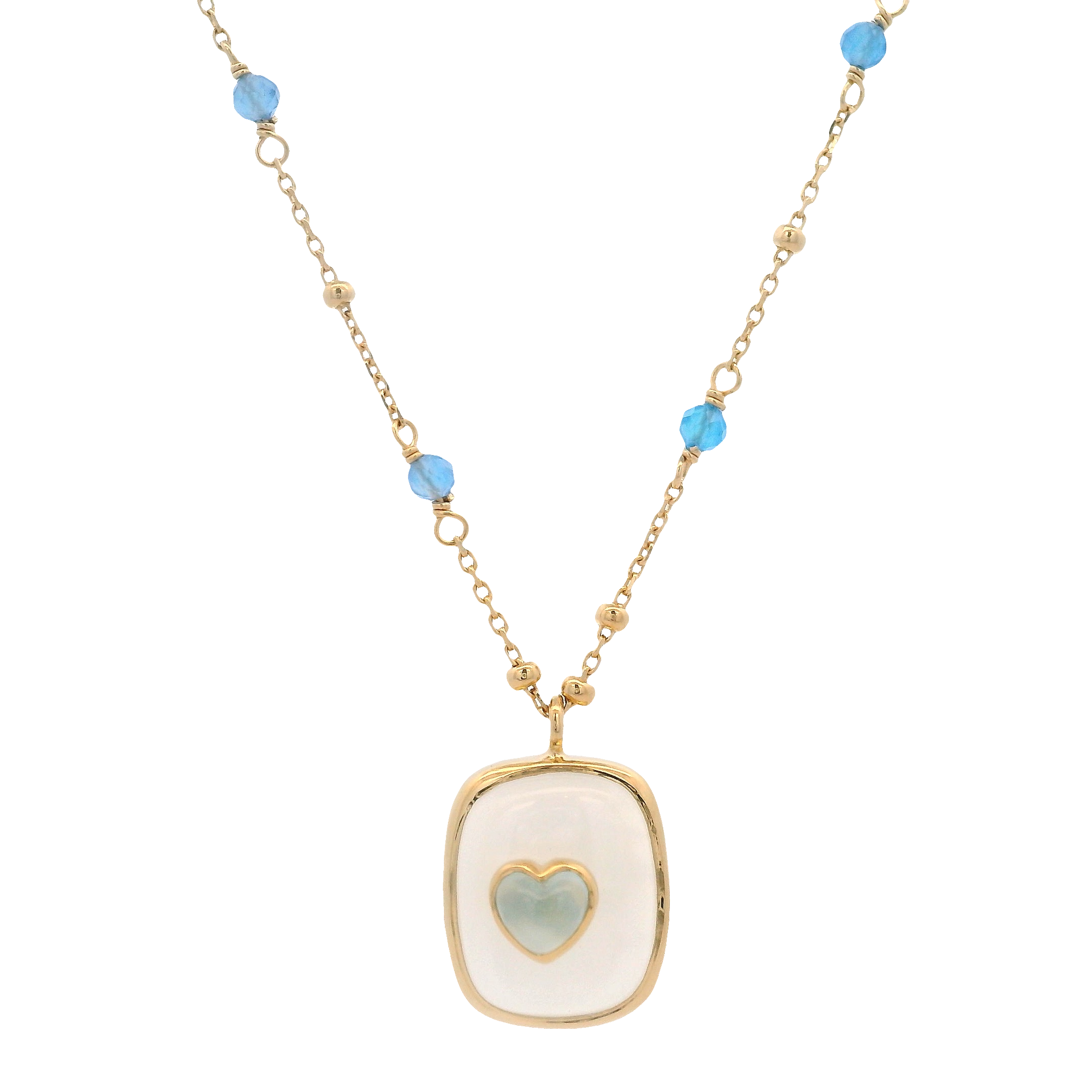 925YG SQUARE MOONSTONE AND HEART CHALCEDONY NECKLACE