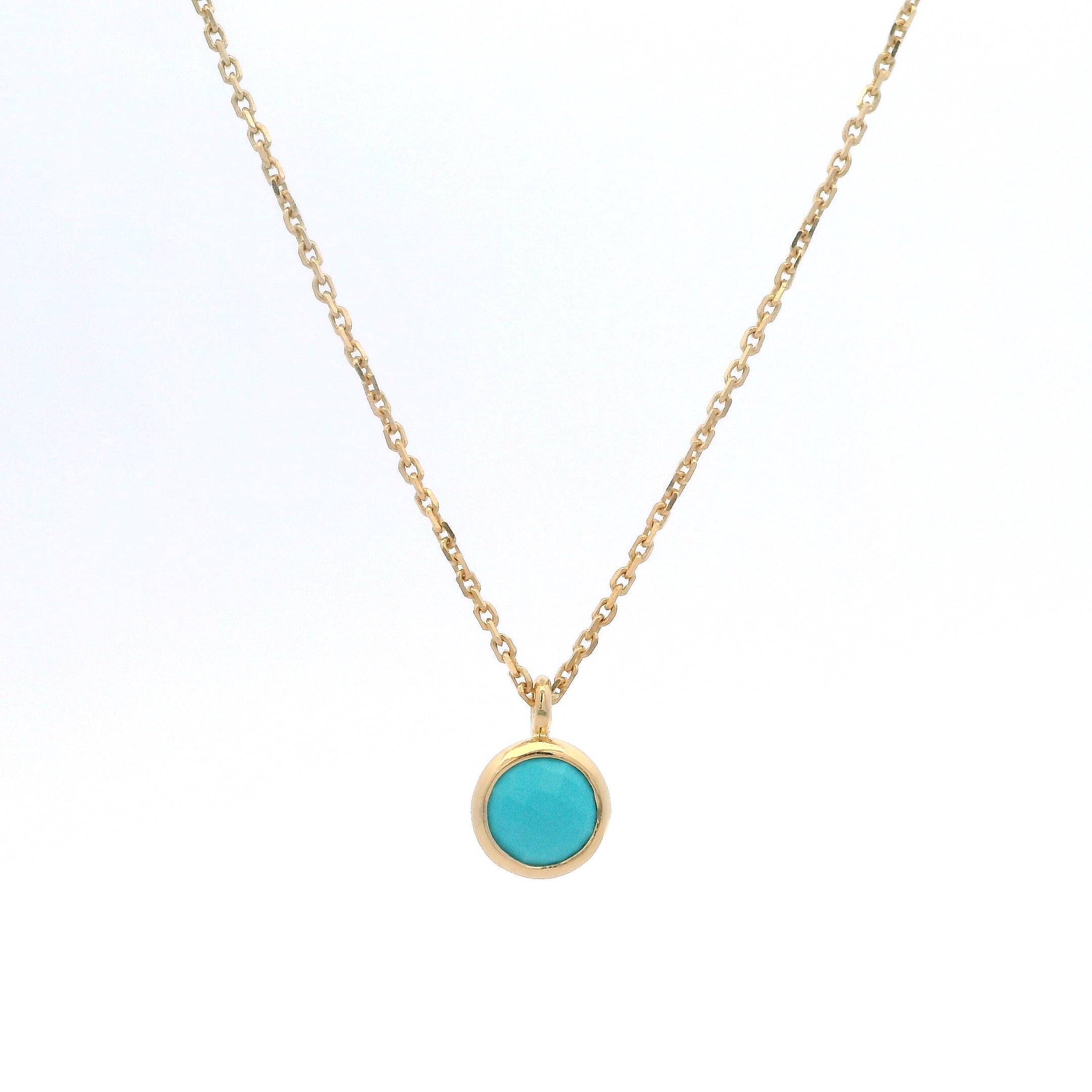 925YG BEZEL TURQUOISE SYN SOLITARY NECKLACE