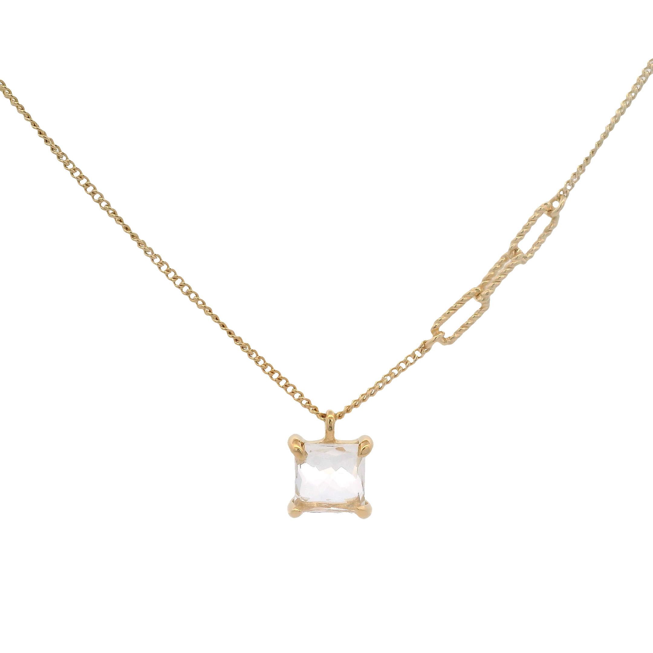 925YG SOLITARY SQUARE ROCK CRYSTAL NECKLACE