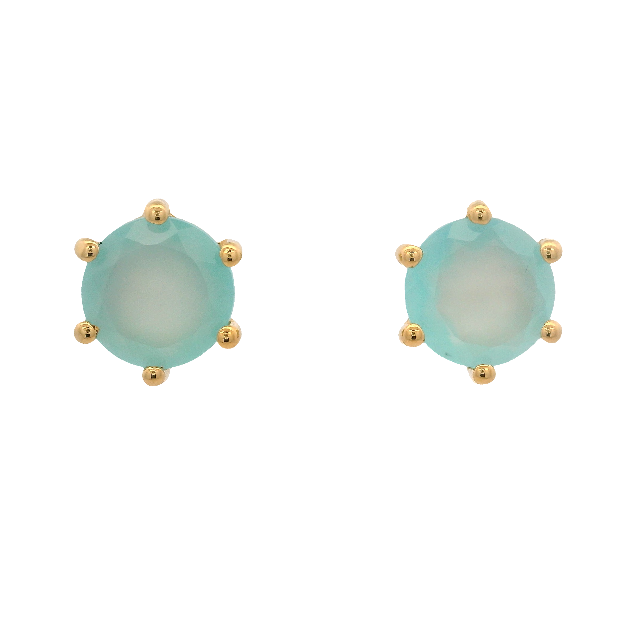 925YG ROUND AQUA CHALCEDONY SOLITARY EARRINGS