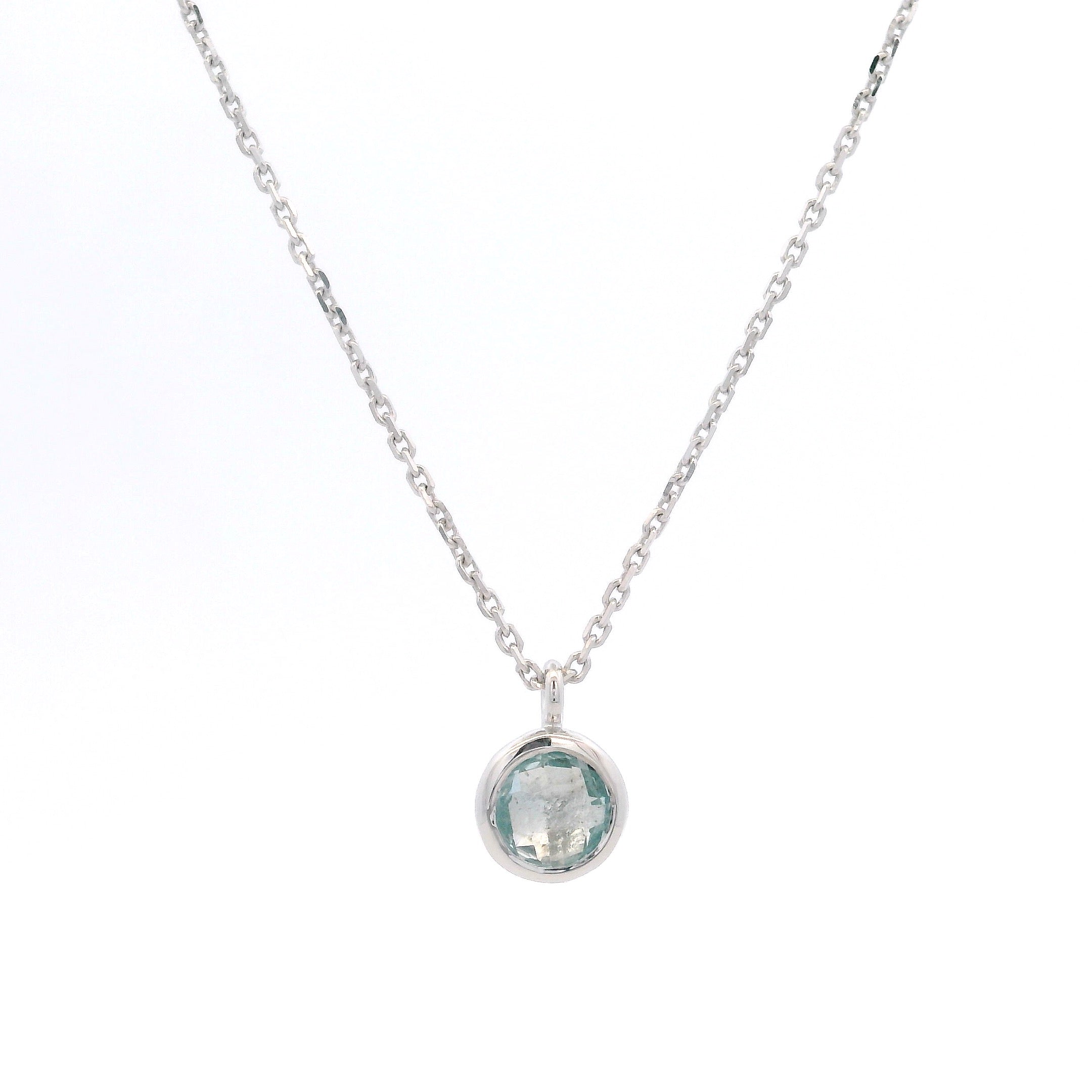 925SL BEZEL TOPAZ BLUE SOLITARY NECKLACE